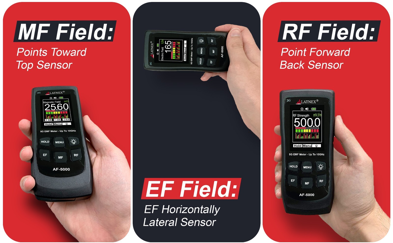 LATNEX AF-5000: Multi-Field 5G Radiation EMF Meter RF Detector Reader to 10GHz