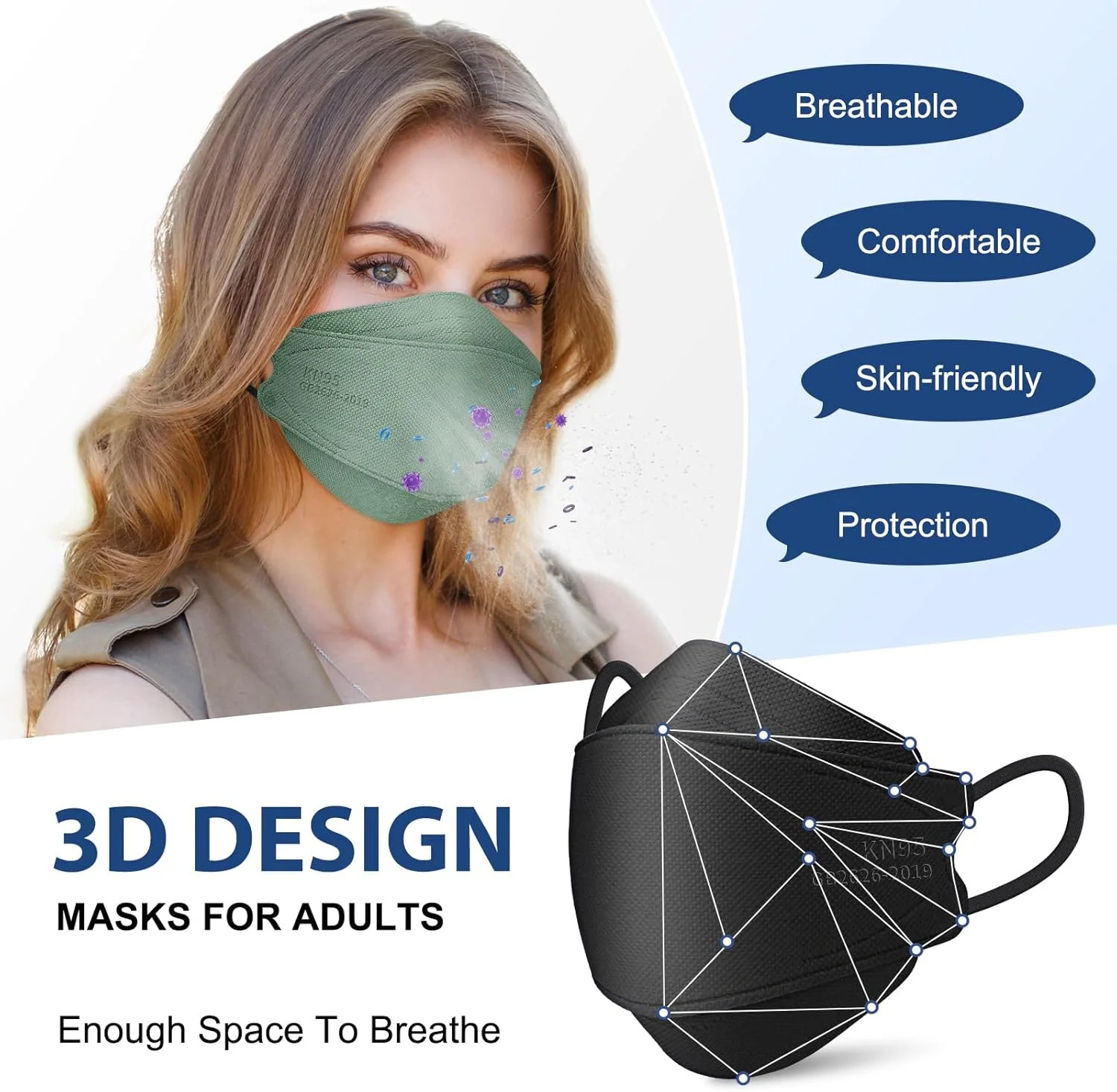 FENFEN KN95 Face Masks Disposable Adults – 50 Pack 5 Layer Protection Dust Breat