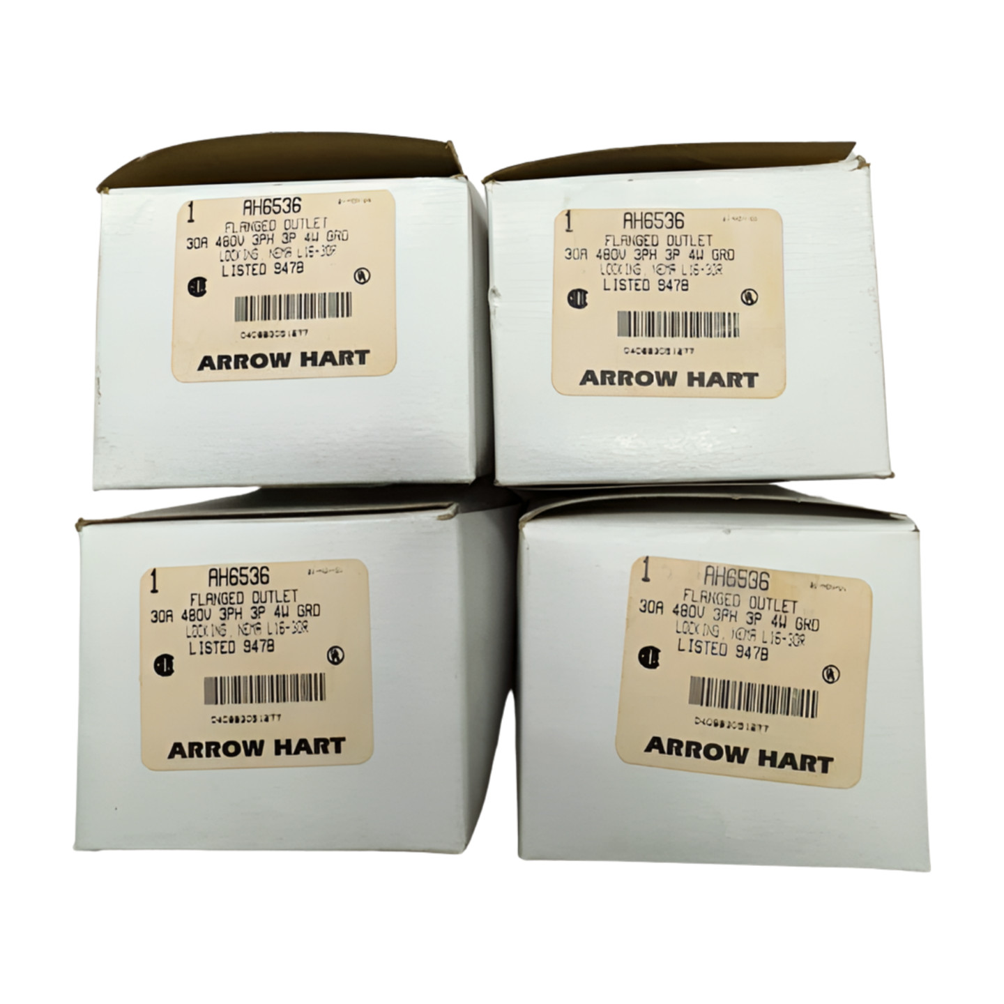 Arrow Hart AH6536 Flanged Outlet, 30A, 480V, 3PH, 3-Pole, 4-Wire, NEMA L16-30R