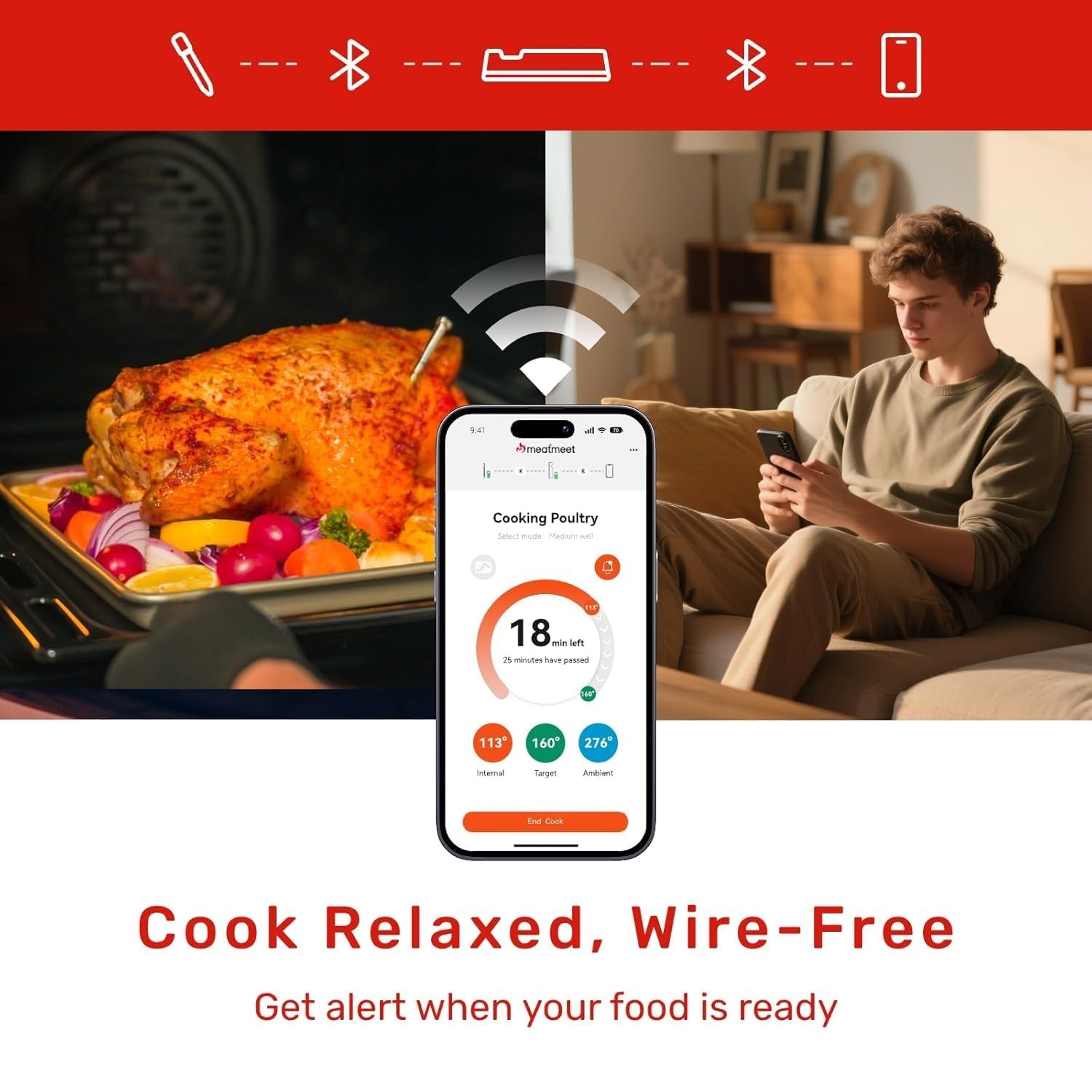 Wireless Bluetooth Meat Thermometer Digital, Smart AI Powered Cooking Thermom…
