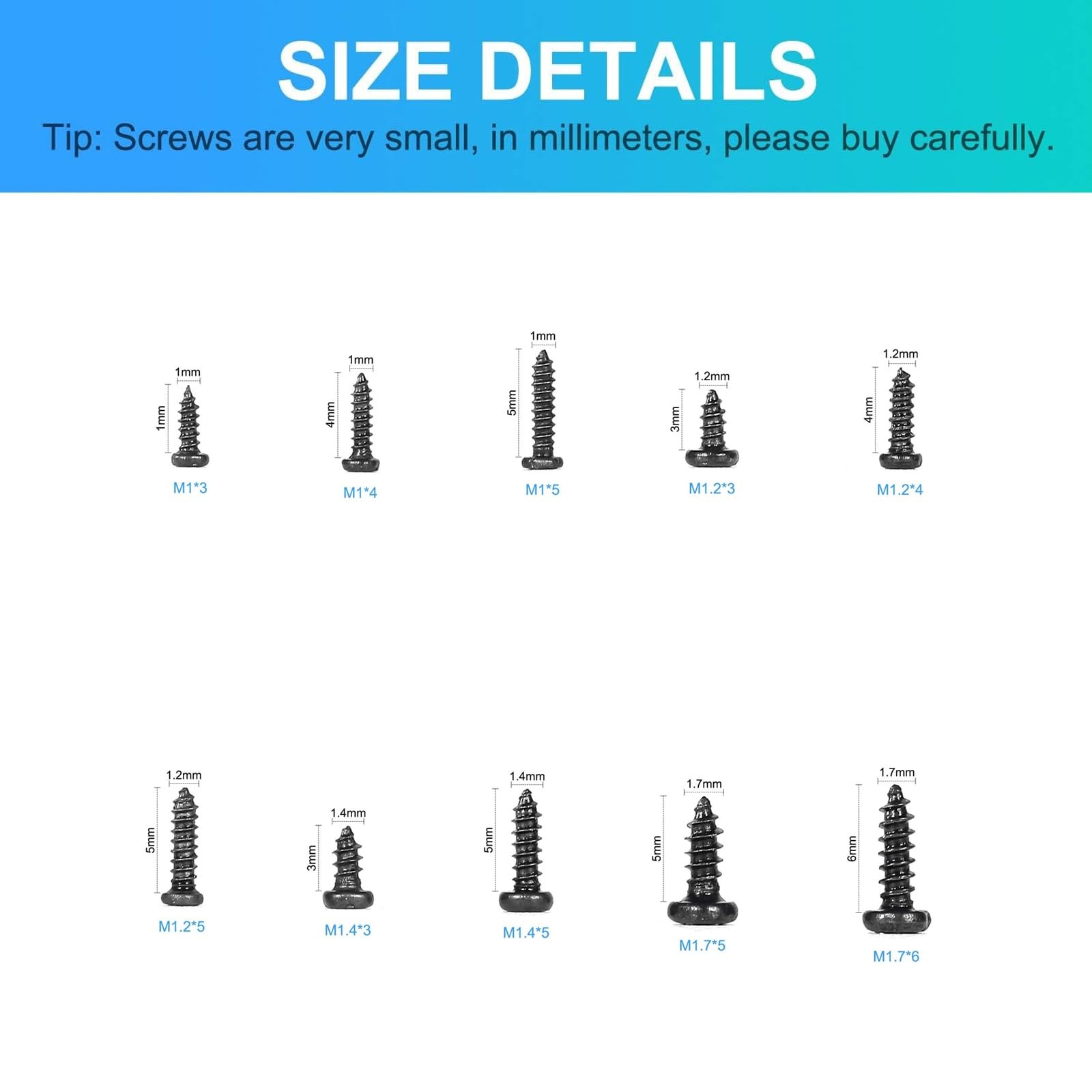 MEIYYJ 10 Kinds Small Multi-Purpose M1 M1.2 M1.4 M1.7 1.7 millimeters, Black