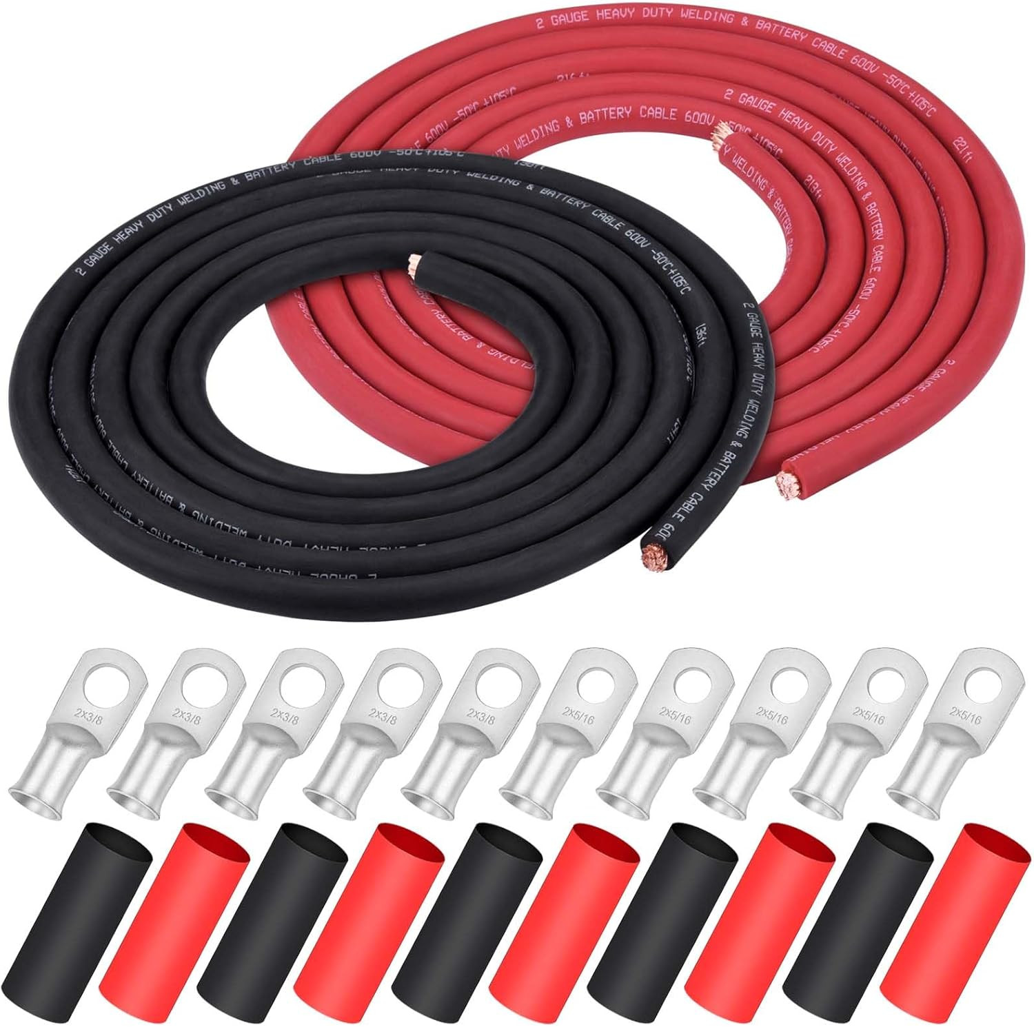 2/0 Gauge 2/0 AWG Wire 10 Feet Black + 10 Feet Red Welding Battery Pure Copper F