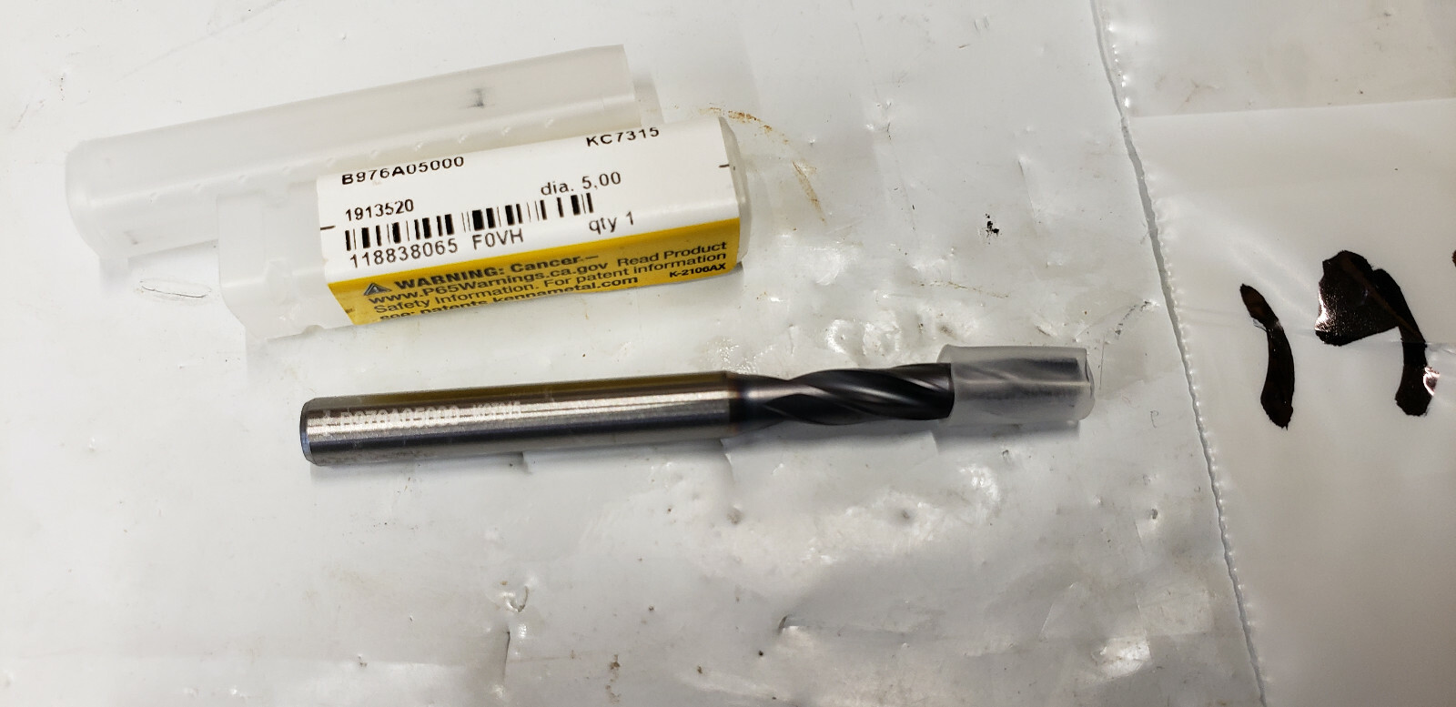 Kennametal 1913520 B976A05000 KC7315 5mm .1969″ Solid Carbide Coolant Drill Bit