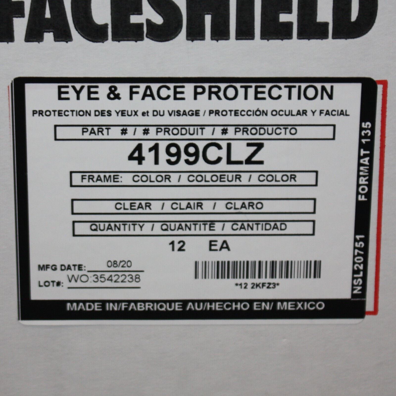 (12) Honeywell Fibre-Metal Faceshield Visor Windows 4199CL, Clear F400 F500 FH66