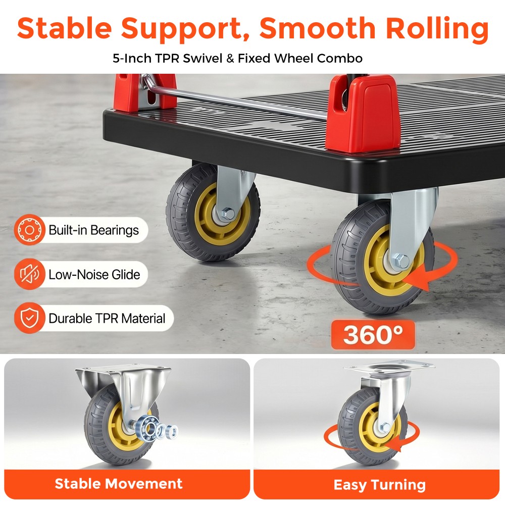 25.5″x43.5″ Foldable Platform Truck 1500LBS 5″ Silent TPR Wheels