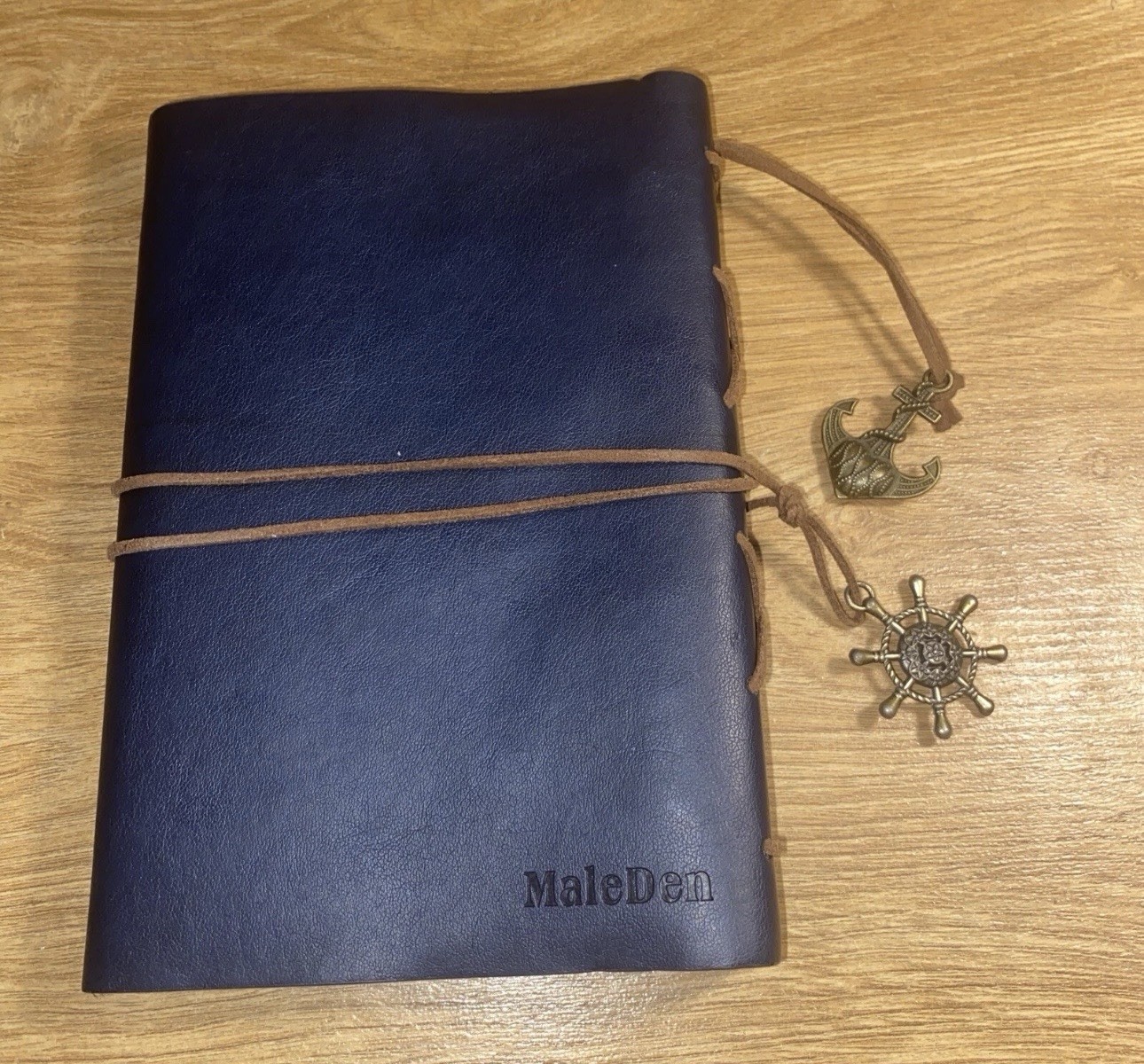 VTG PU Leather Writing Journal Notebook 7″ Blue Nautical Embossed Spiral 79 Pgs