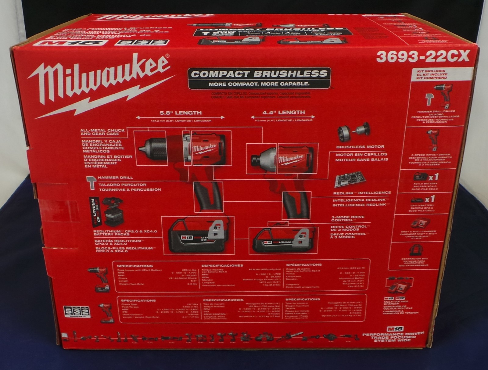 Milwaukee 3693-22CX M18 18V 2 Compact Brushless Cordless Tool Combo Kit NEW