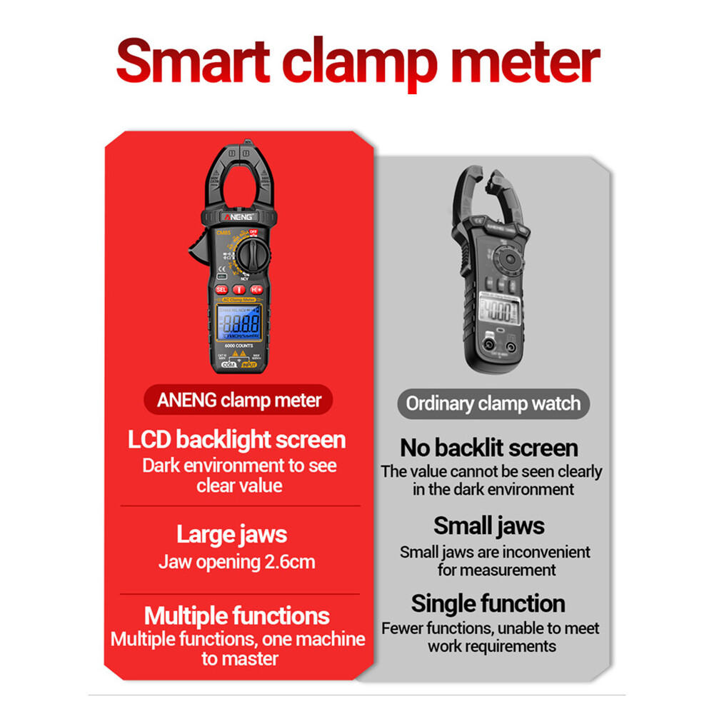 ANENG Digital Clamp Meter 6000 Count Multimeter NVC Amp AC DC Volt Current Test