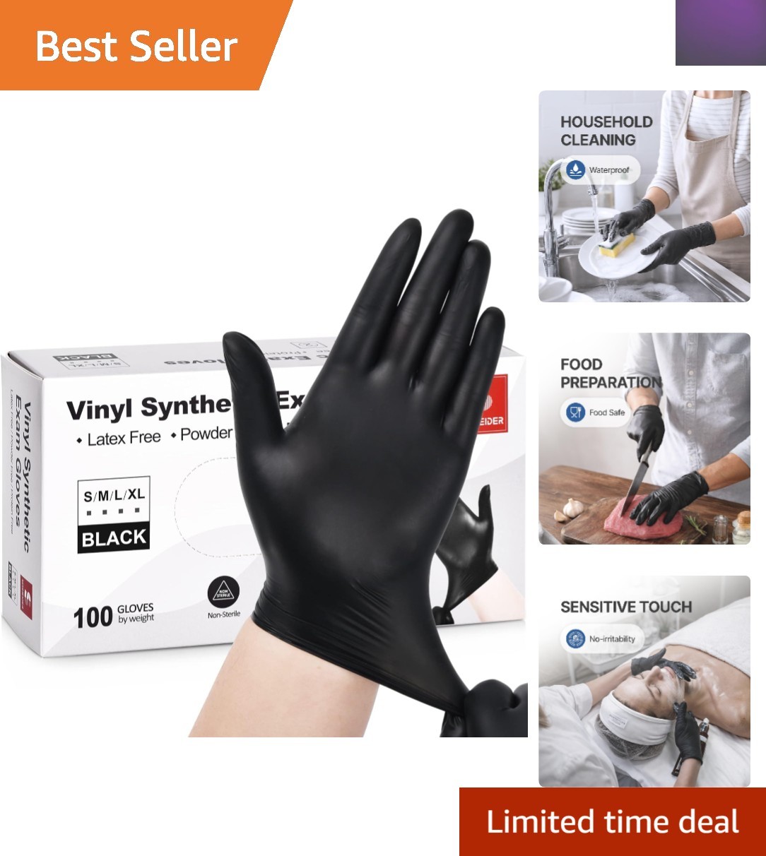 Latex-Free Disposable Vinyl Exam Gloves, 4 Mil, 100 Count – Food Safe & Water…