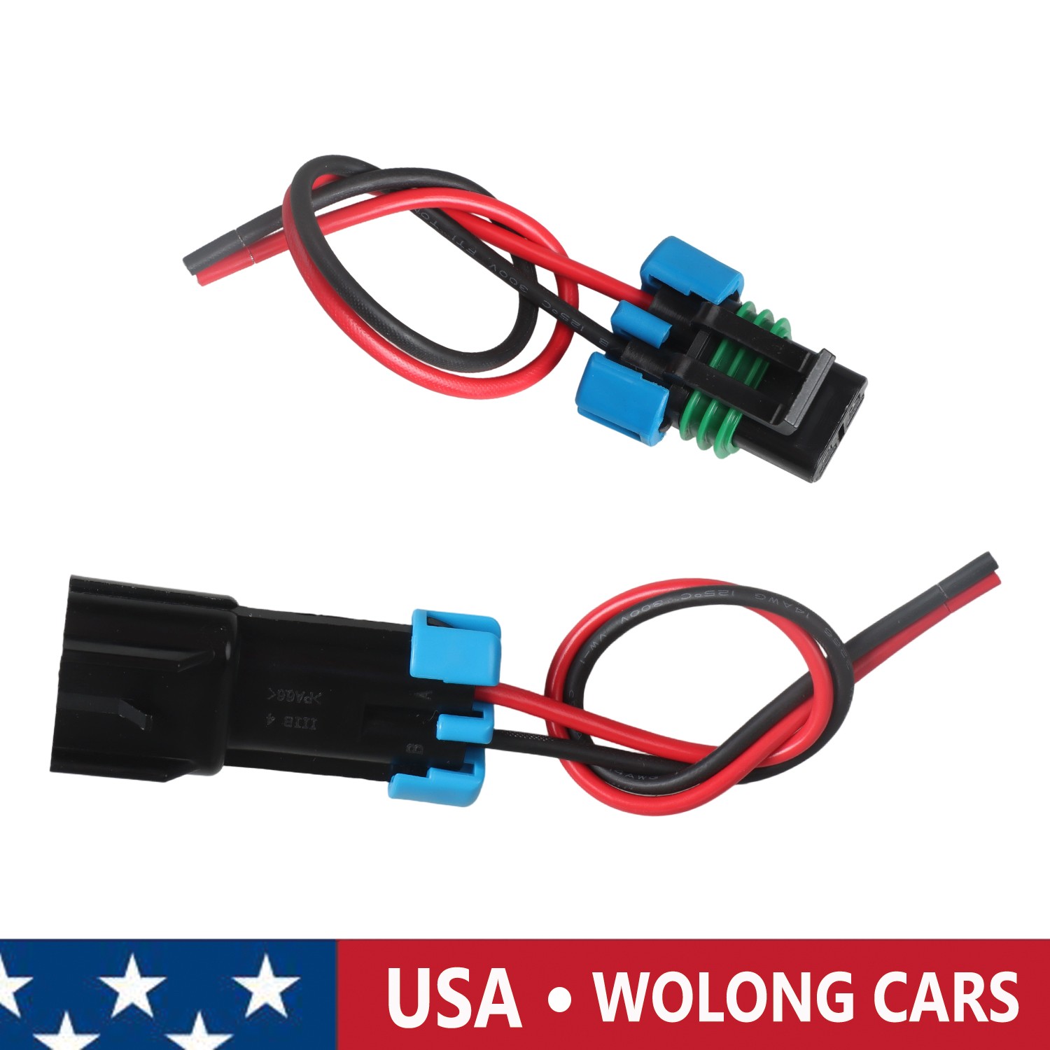 Pair 2-Pin Male & Female Connector Multi-Purpose Pigtail 14 AWG 7.8″ Wiring
