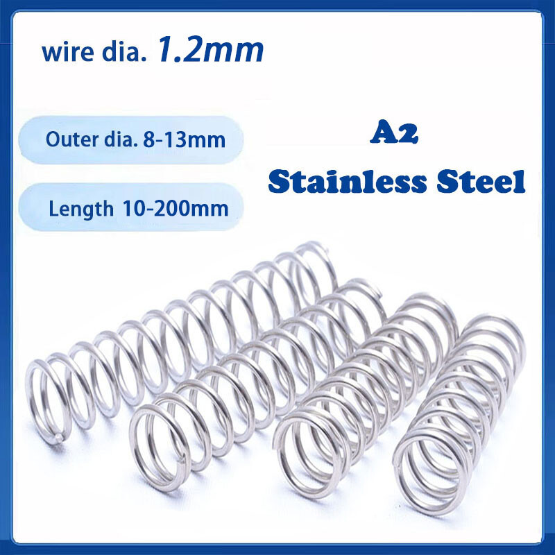 Compression Spring 1.2mm Wire Dia 8-13mm Dia 10-200mm Length A2 Stainless Steel