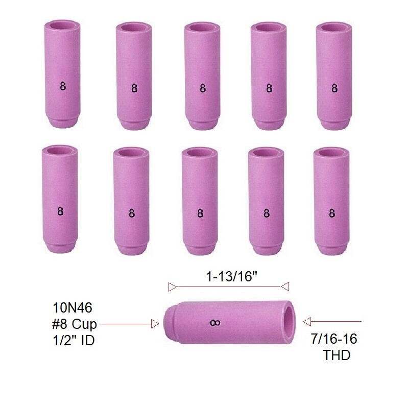 TIG Ceramic Cup 10N46 #8 Welding ALUMINA Nozzle 1/2″ Fits TIG 17, 18, 26 Qty 10