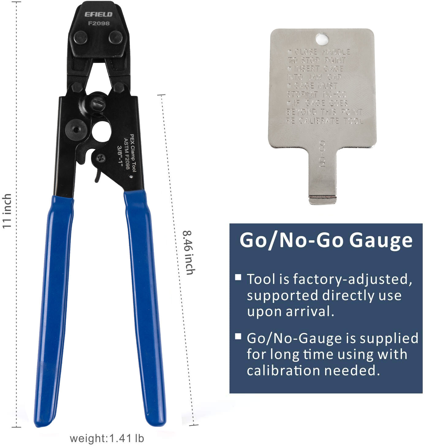 EFIELD PEX CINCH CLAMP CRIMPING TOOL & CUTTER,GAUGE+ 30 1/2″ ,3/4″ CLAMPS IN BAG