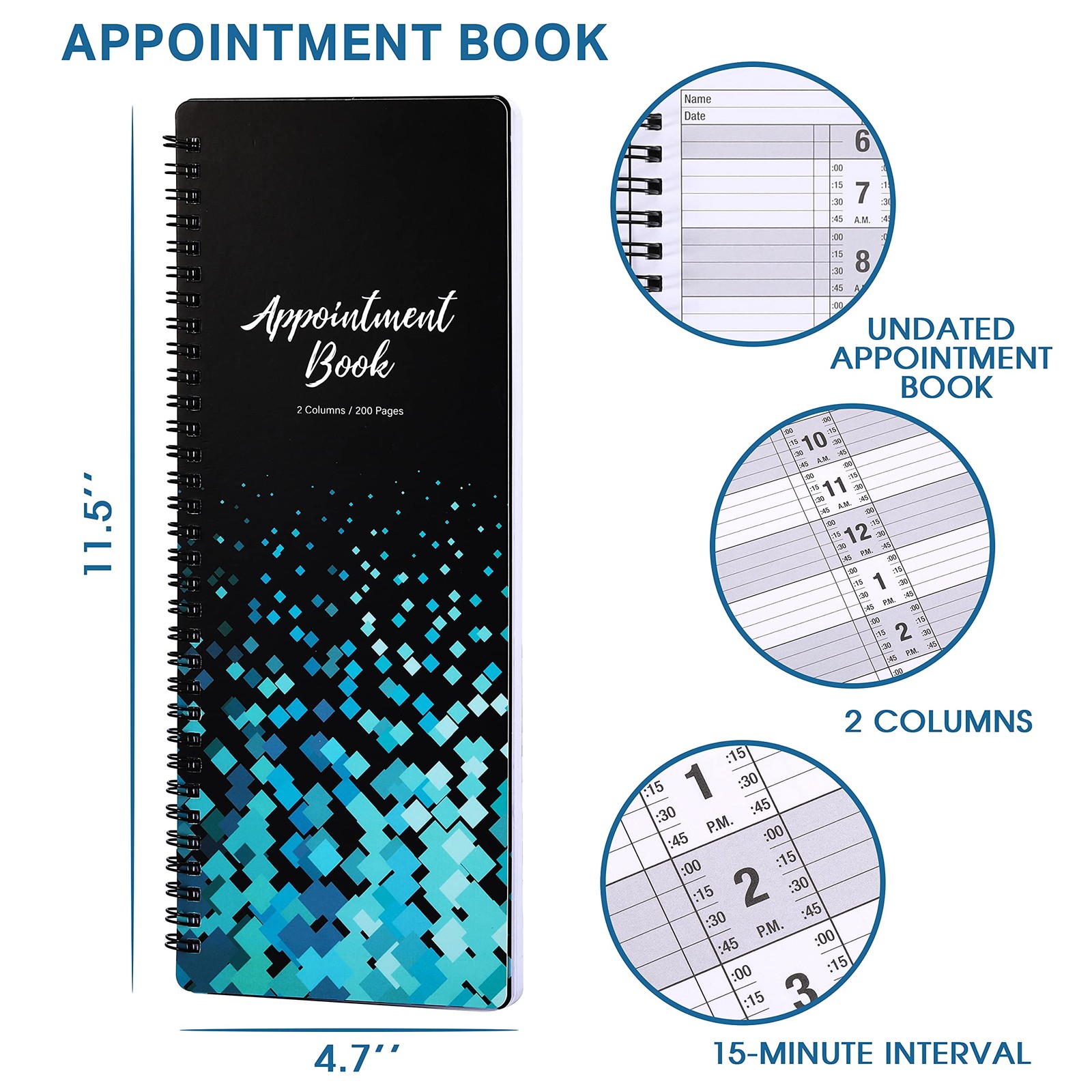 Salon Appointment Books 11.5×4.7 Inch Twin-Wire Binding for Hair Stylist