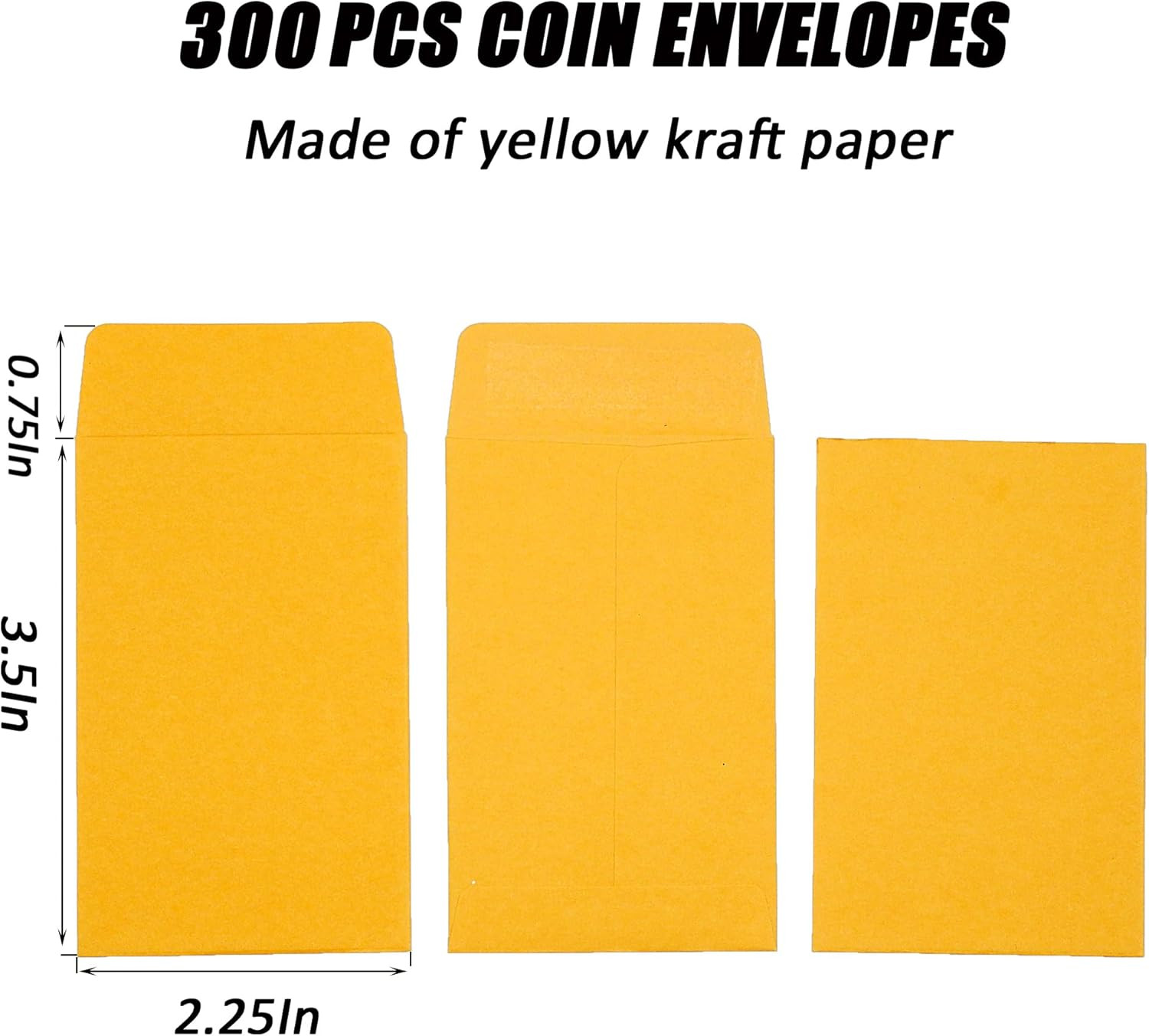 #1 300 Pcs Small Coin Envelopes 2.25″ x 3.5″ with Gummed Flap, Yellow Kraft Mini