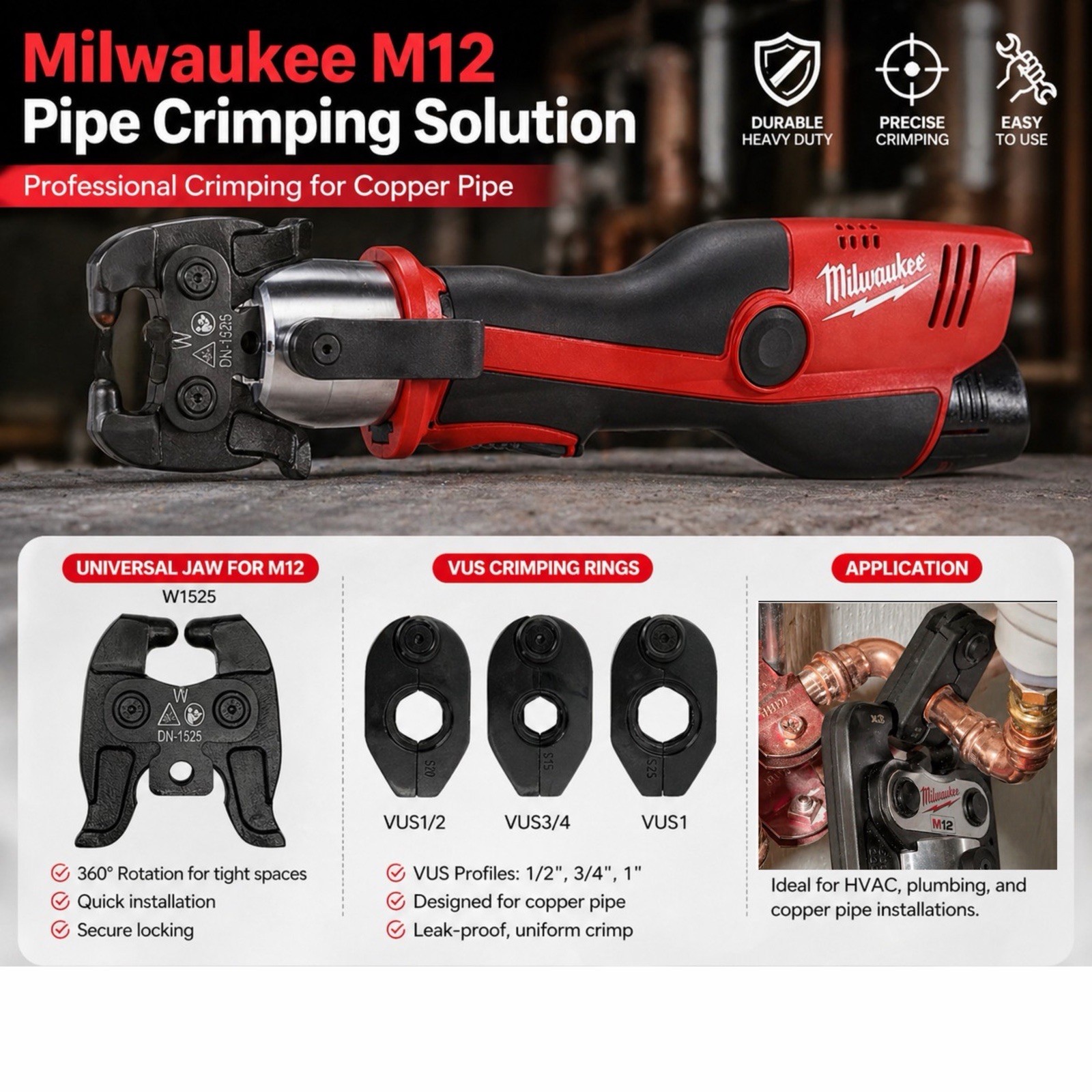 Rotating Press Jaw Ring Set For Milwaukee M12 US Standard Fittings 1/2”—1”