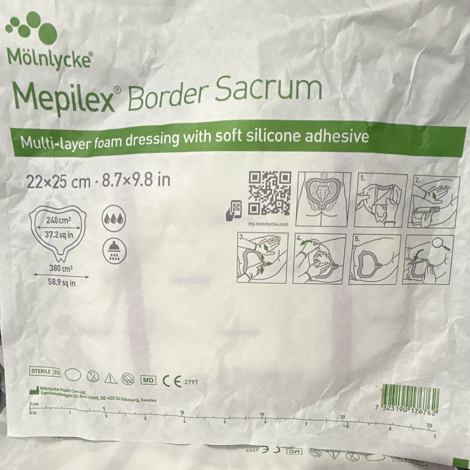 2 pcs Mölnlycke Mepilex Border Sacrum Foam Wound Dressing 22x25cm (MPN 282455)