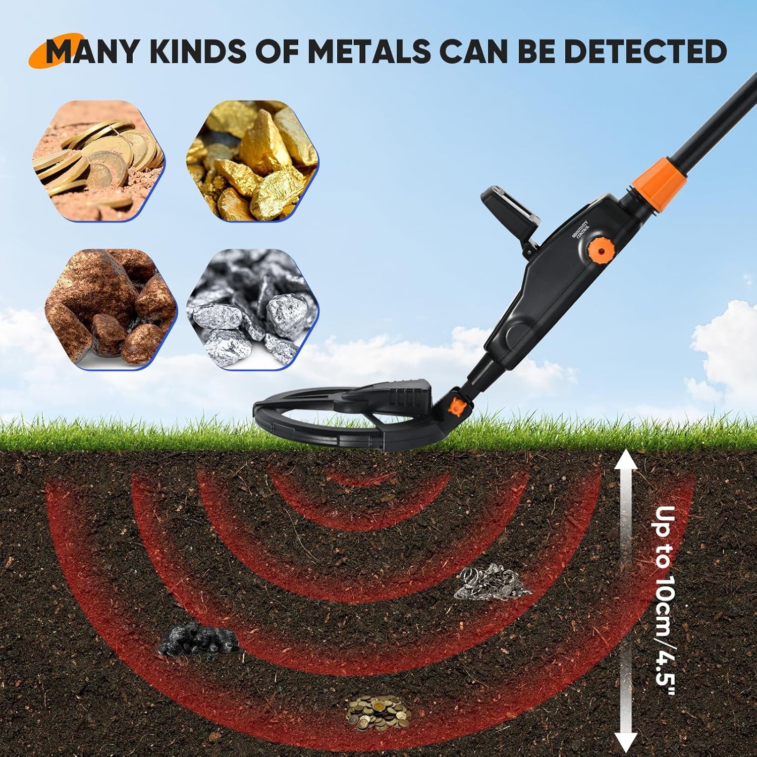 Metal Detector for Kids Lightweight Children Detector Waterproof with LCD.