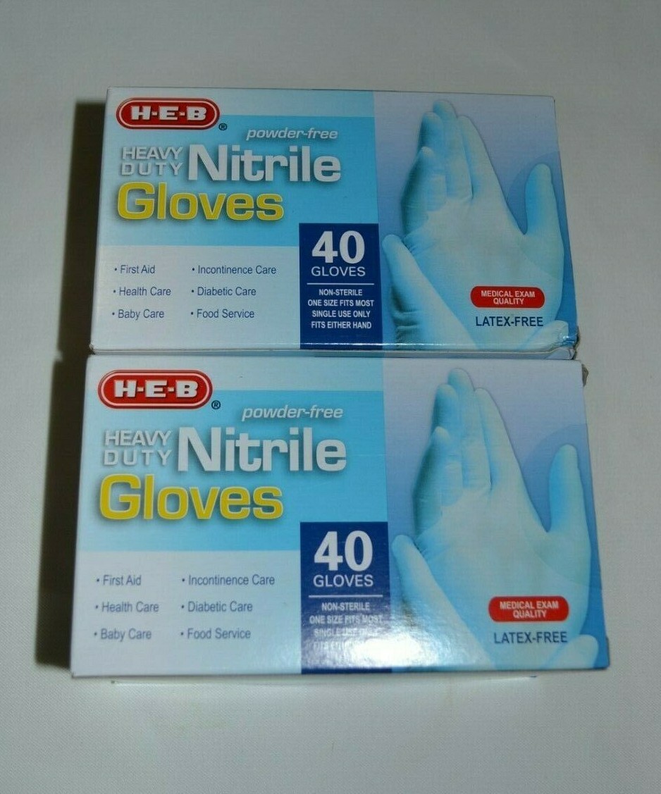 HEB NITRILE 40 GLOVES ( TWO BOXES ) ONE SIZE FITS MOST DISPOSABLE GLOVES