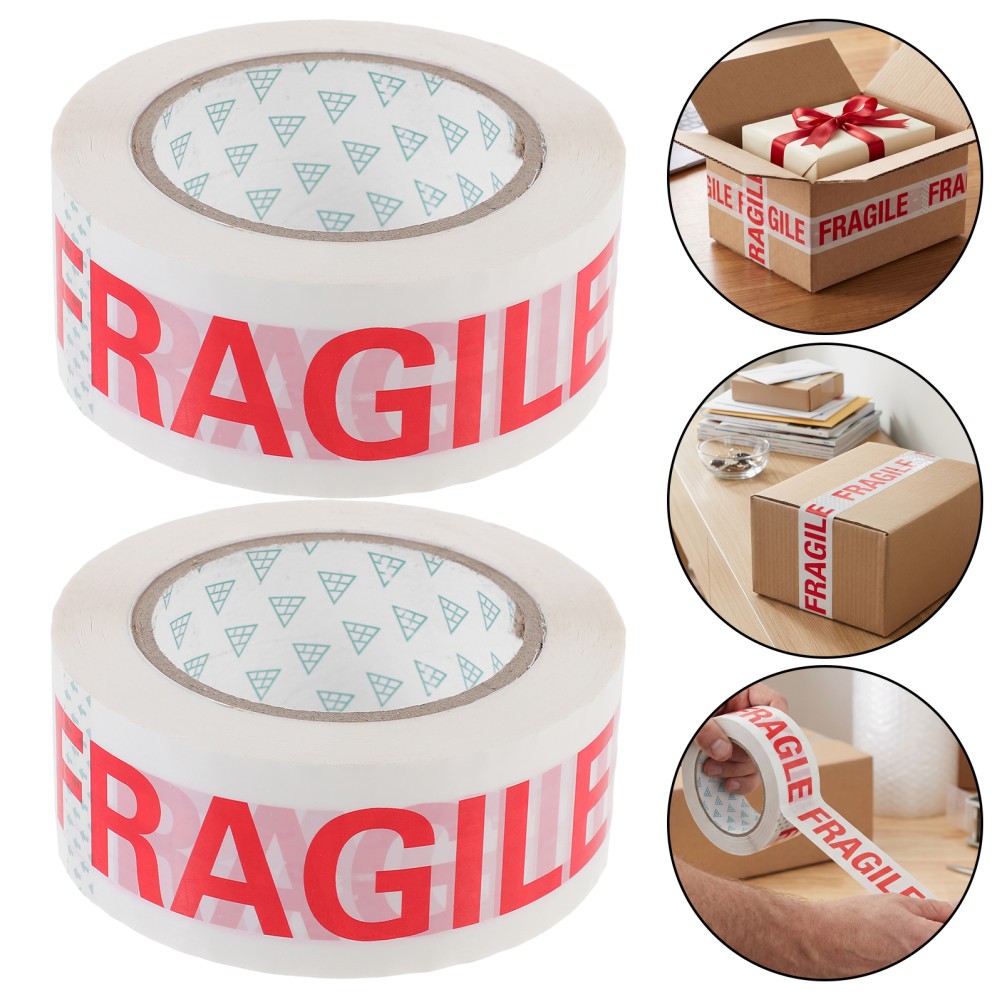 2 Rolls Fragile Logistic Packing Tape Caution Letter Delivery Sealing