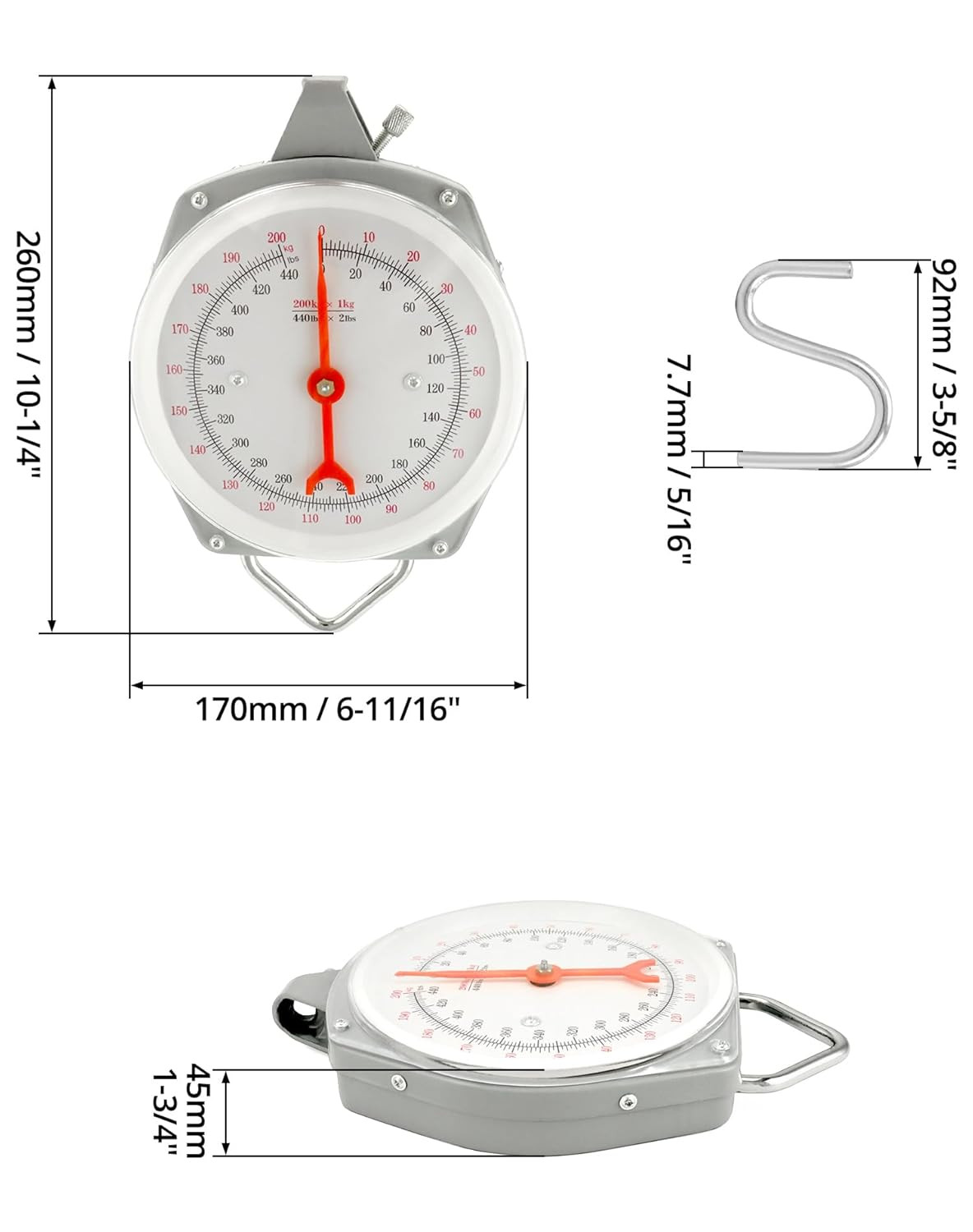 Precision Hanging Scale 440lbs 200kg Capacity Dual Unit Heavy Duty Hook Max Uses