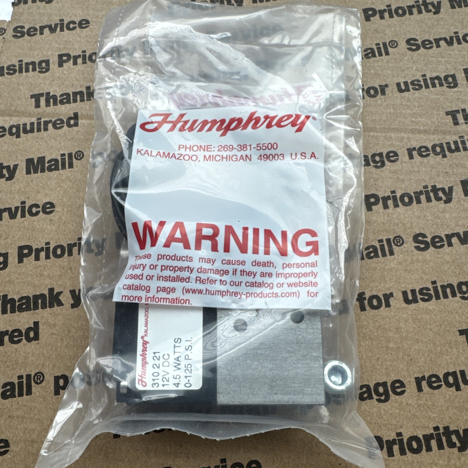 New 310-2-21 -12VDC Humphrey Single Solenoid Valve 3-Port 2-Position 1/8″ NPTF