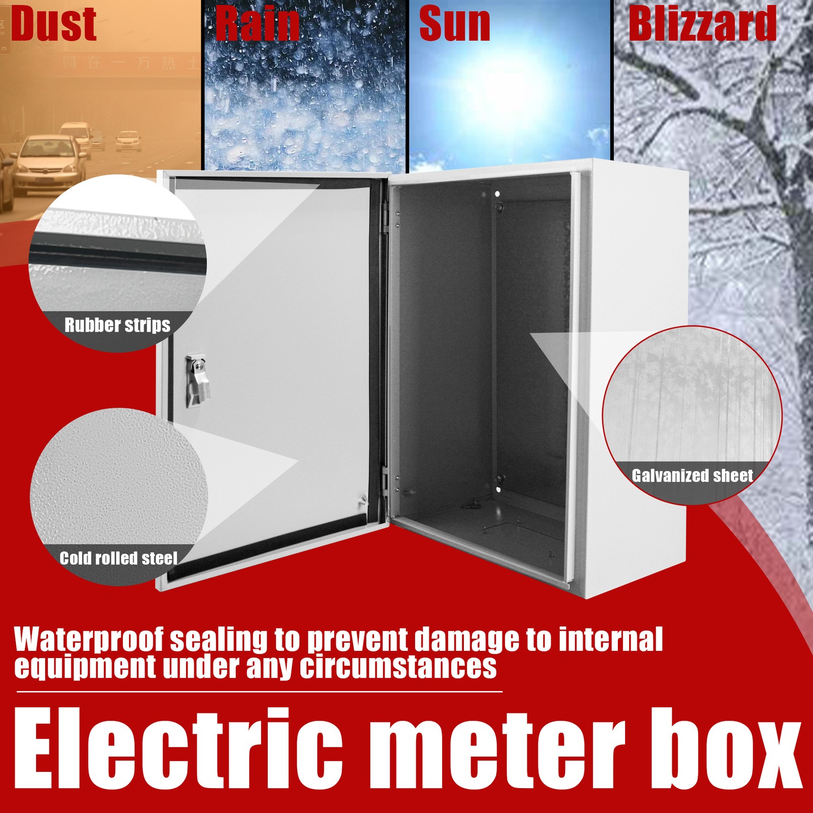 Wall Mount IP65 Carbon Steel Electrical Enclosure Box 24 x 16 x 10 inch
