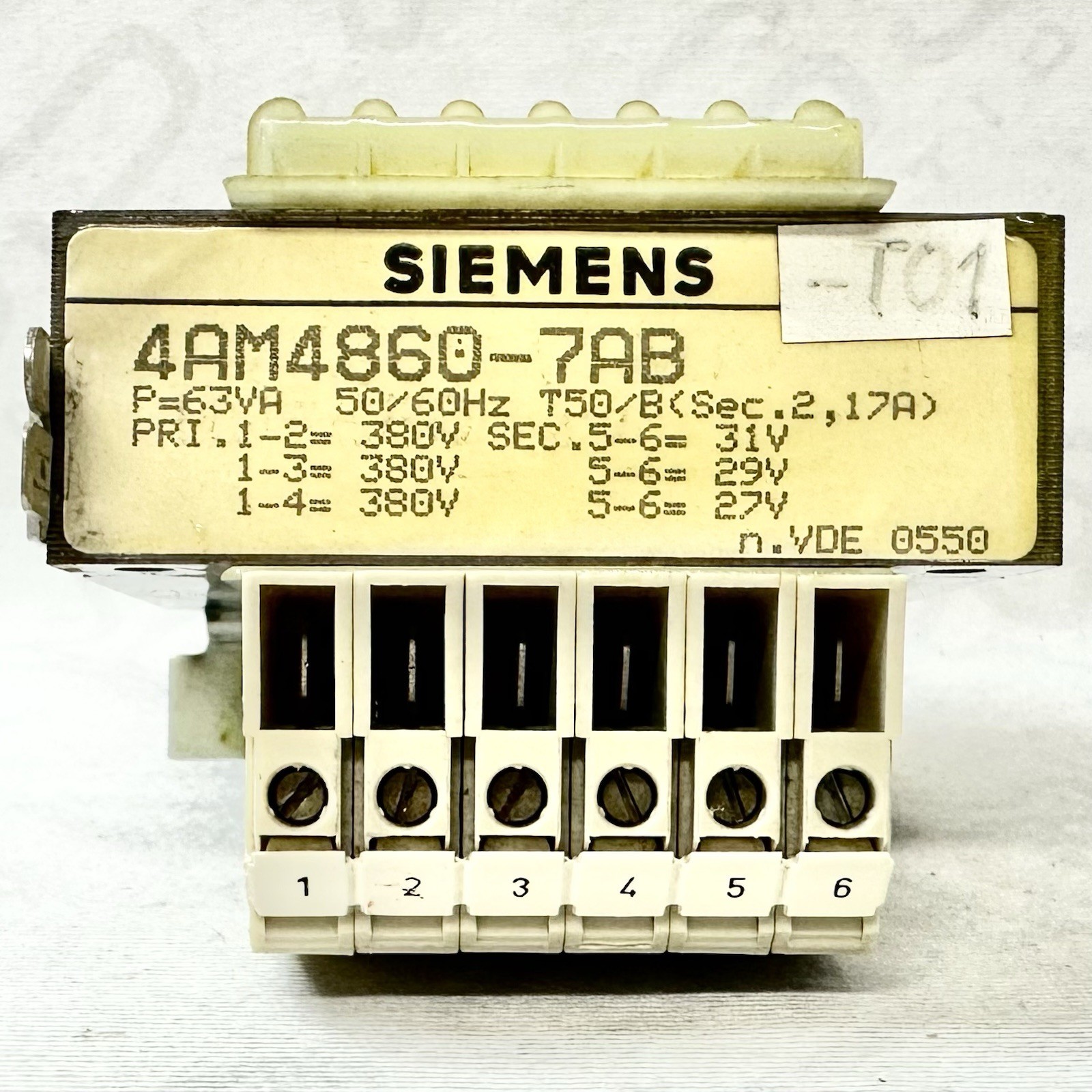 Siemens 4AM4860-7AB Control Transformer 63VA 380V 50/60Hz Industrial Panel