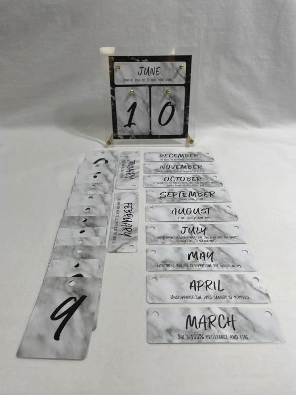 Plastic & Brass Changeable Desk Calendar – Motivational Office Decor