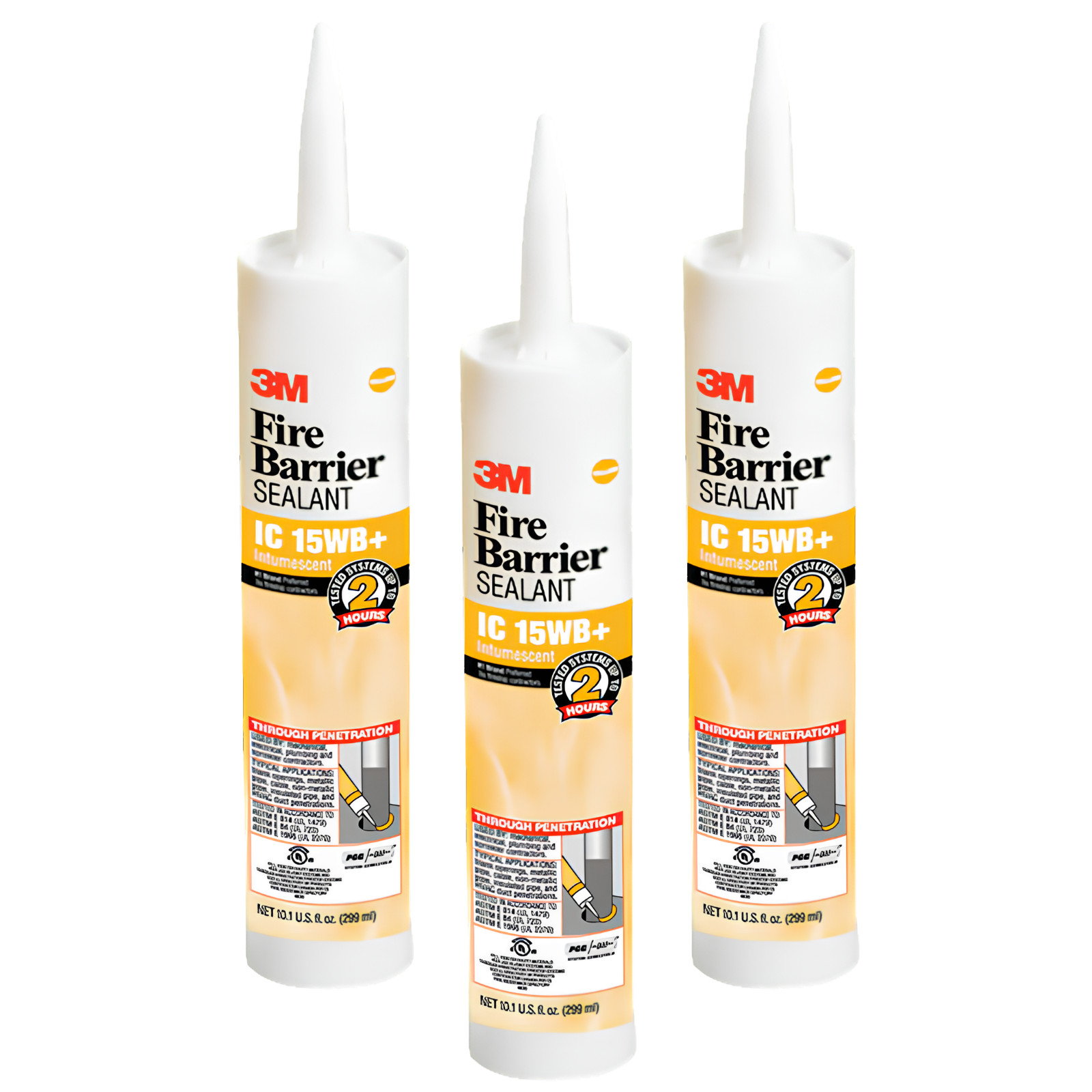 3-Pack 3M Fire Barrier Sealant IC 15WB+ 10.1 fl oz Cartridge Yellow Intumescent