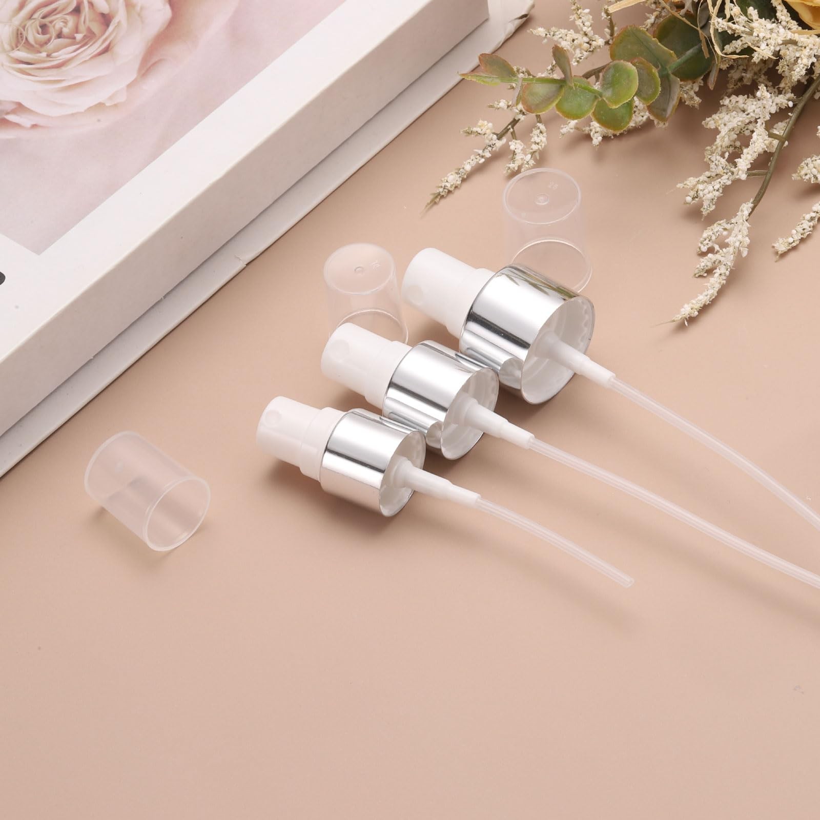 uxcell 6 Pcs Silver White Spray Top, 18/410 Fine Mist 18/410,