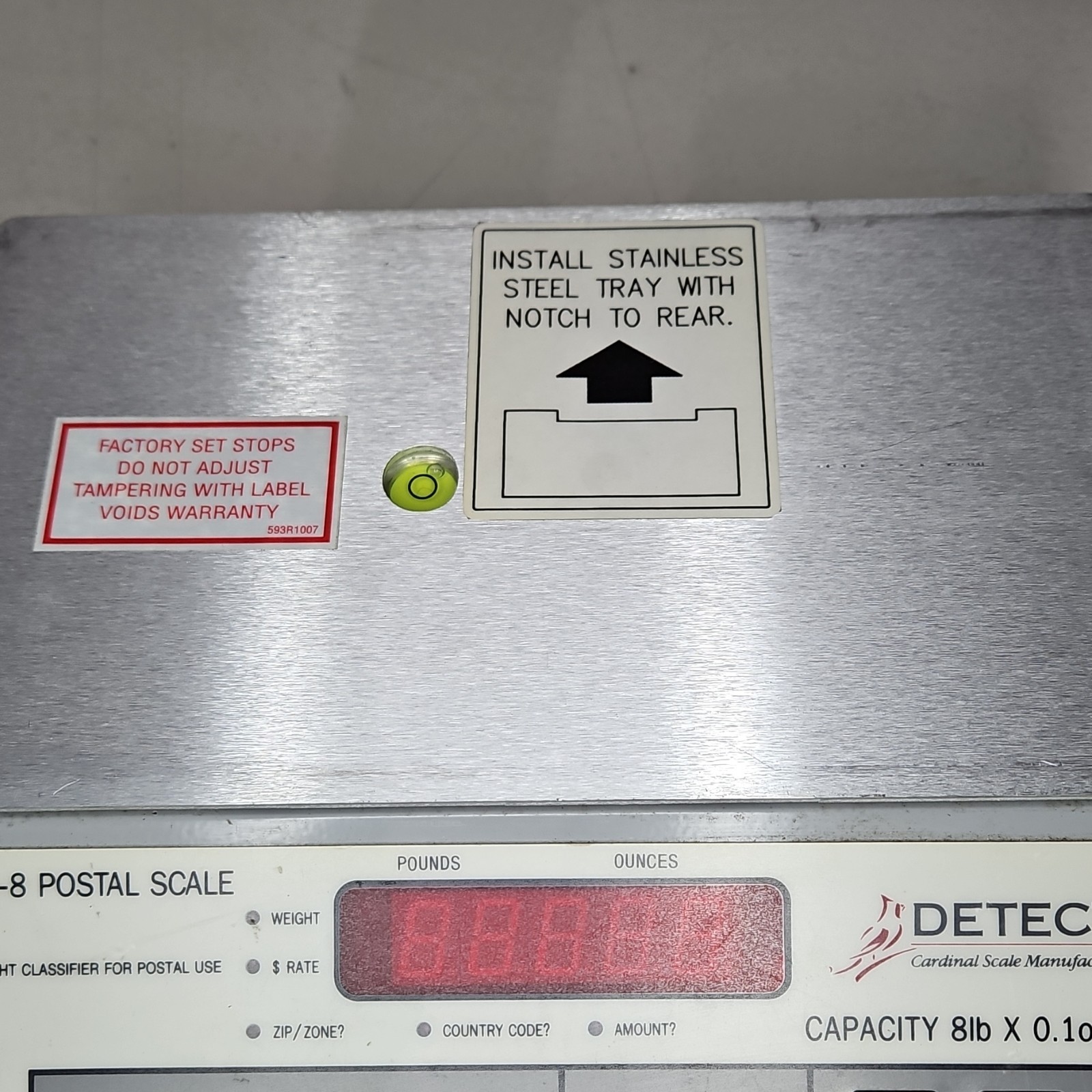 Detecto MS-8 Postal Scale 8 lb x 0.1 oz Stainless Platform, AC Adapter, Serial