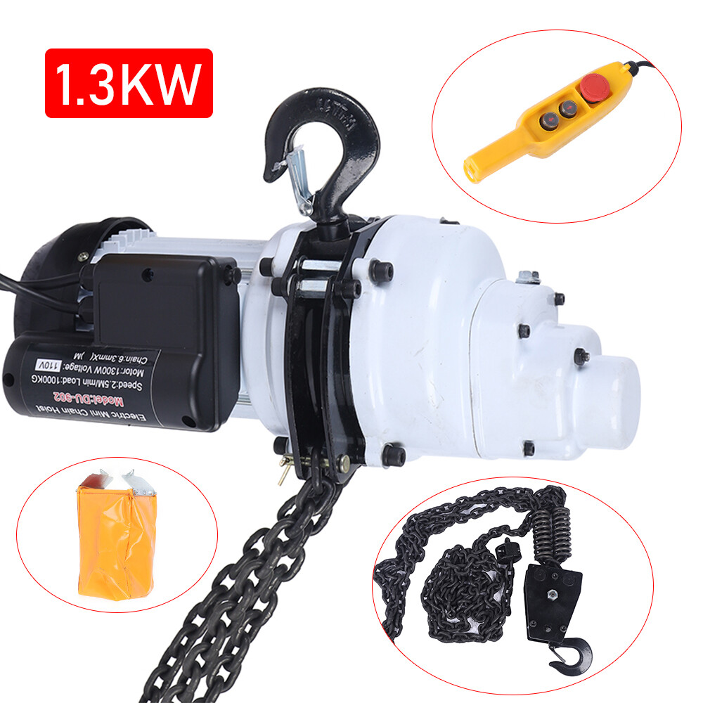 1000kg/2205lbs Electric Chain Hoist Single Phase Hoist Crane 10 FT Chain 1.3KW