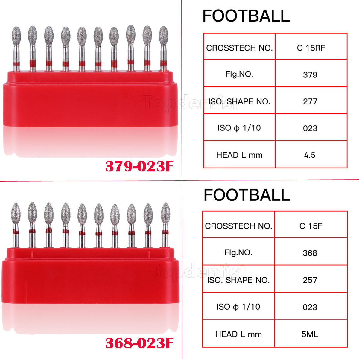 100Pcs Dental Diamond Burs 379-023F/368-023F FG Football Shape Fine Red Defend