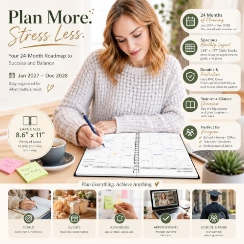 2027-2028 Monthly Planner, Jan 2027-Dec 2028, A4 2027 – Dec Black