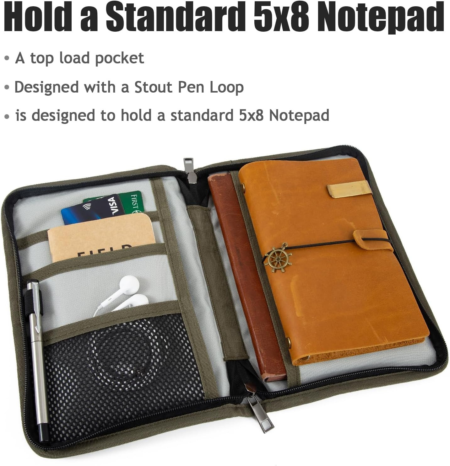 Zipper A5 Notebook Journal Planner Sketchbook Cover, Water Resistant Waxed Canva
