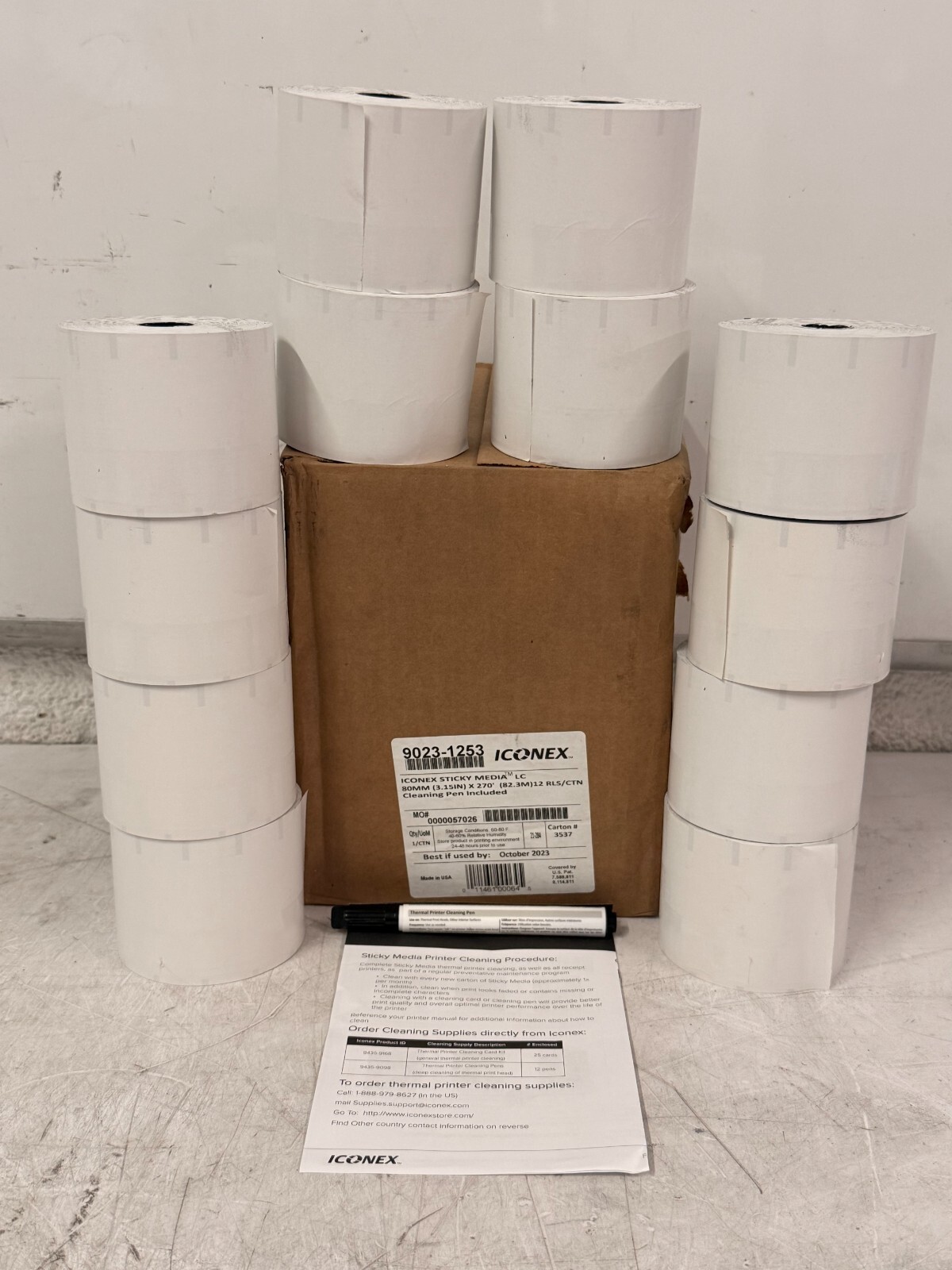 12 Rolls Iconex 3-1/8″ x 270′ Standard Sticky Media Linerless Labels 9023-1253