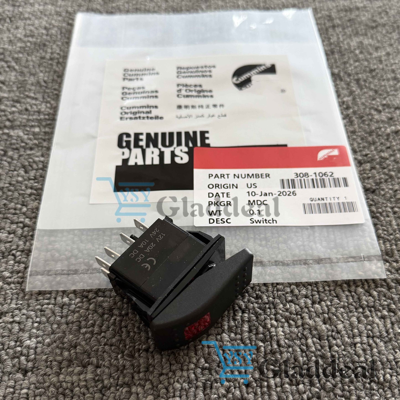 New Generator Rocker Start Stop Switch red light For Onan Cummins 308-1062