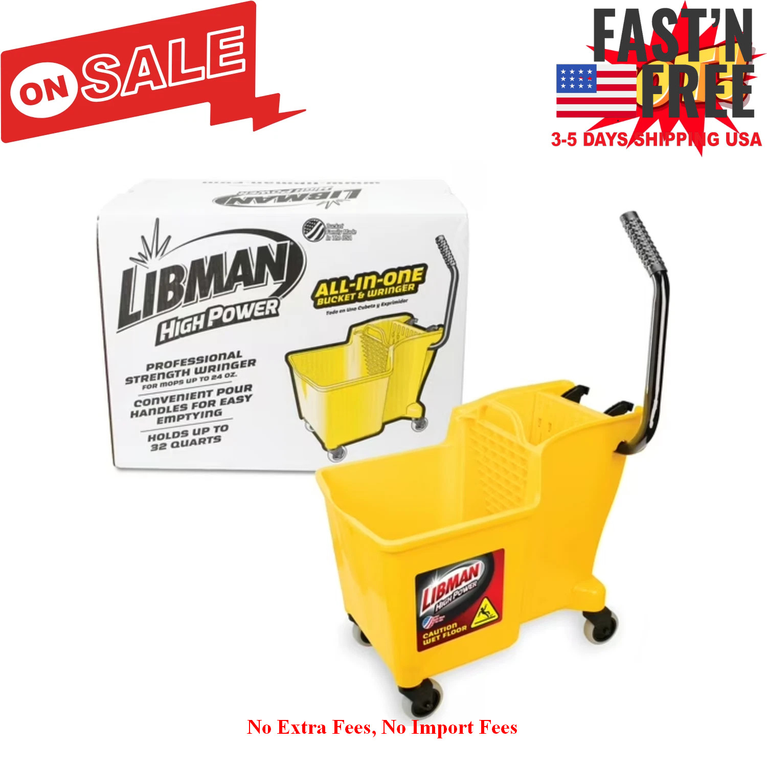 Libman 32 Quart Yellow Polypropylene Bucket Wringer With Steel Handle New, NEW