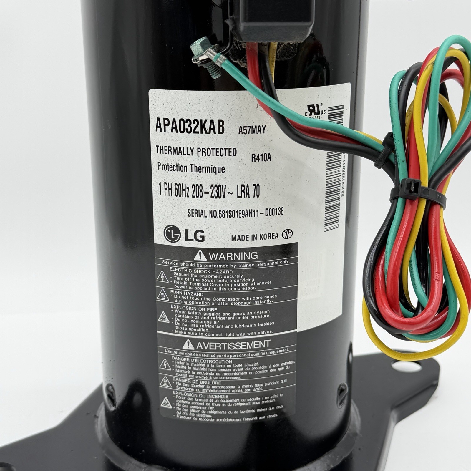 LG APA032KAB APA032KAC Scroll Compressor 32,000 BTU R410A 1 PH 208/230V