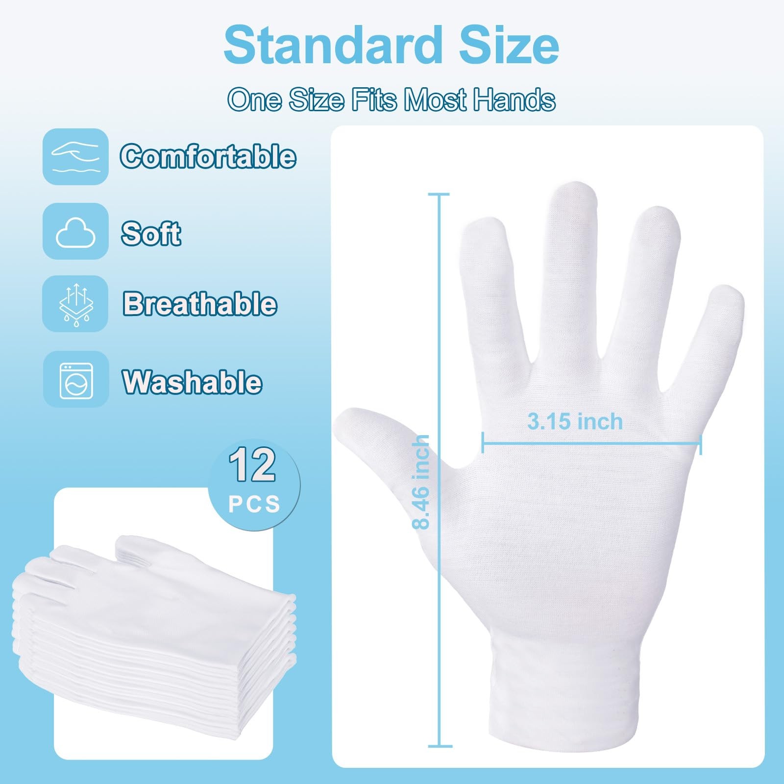 ZYFOTZUN 12Pack White Cotton Gloves, NightTime Moisturizing, Soft, Unisex