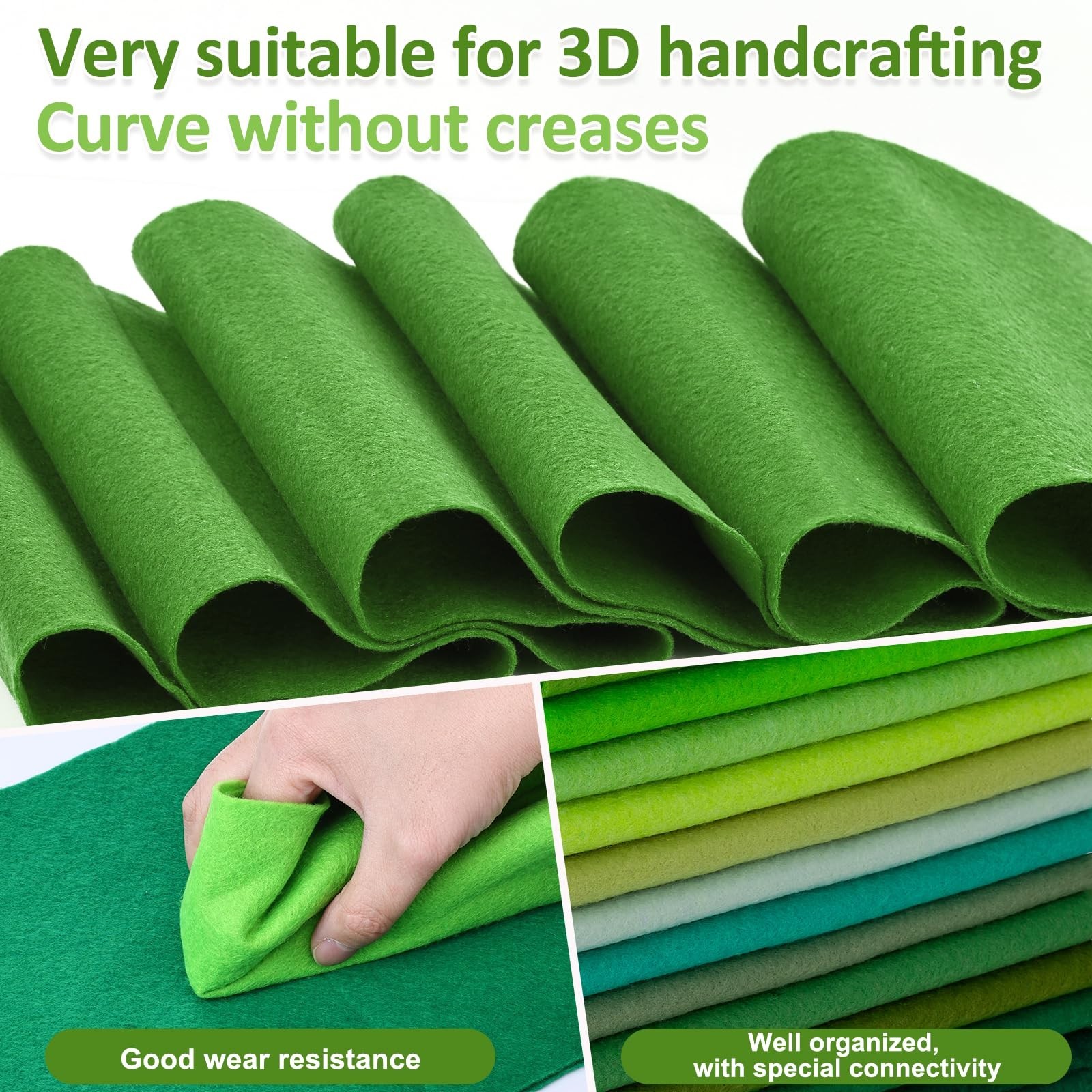 XSEINO 13 Rolls 8″x35″ 1.4mm Thick Soft Felt Fabric Sheet 13 Assorted Green S…
