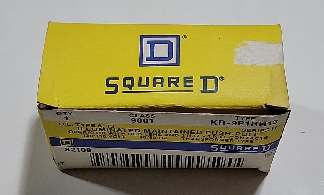 Square-D 9001-KR9P1RH13, Illuminated Red Push-Pull E-Stop, 110-120VAC, 1NO+1NC