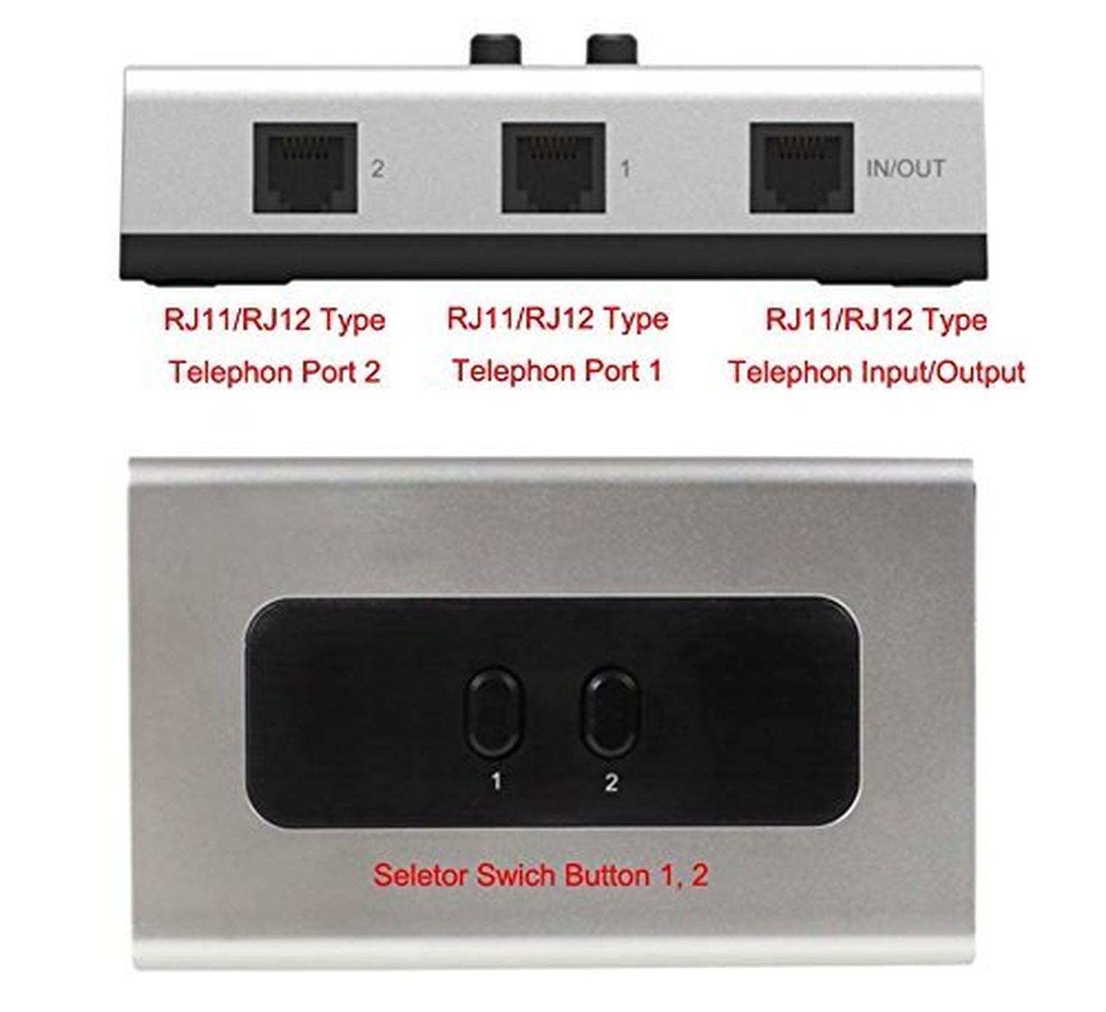 2PORT RJ11 RJ12 Manual Sharing Telephone Switch Box Phone selector