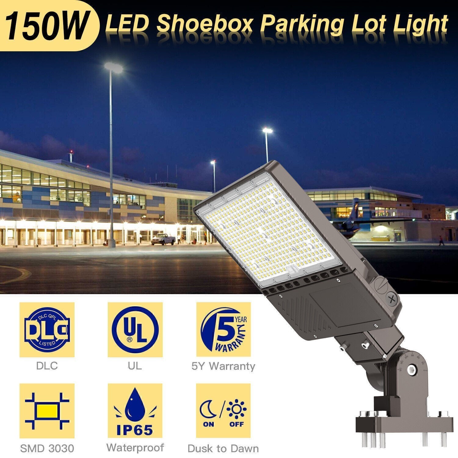 150W LED Parking Lot Light Outdoor Commercial Shoebox Street Fixture 22,500LM UL