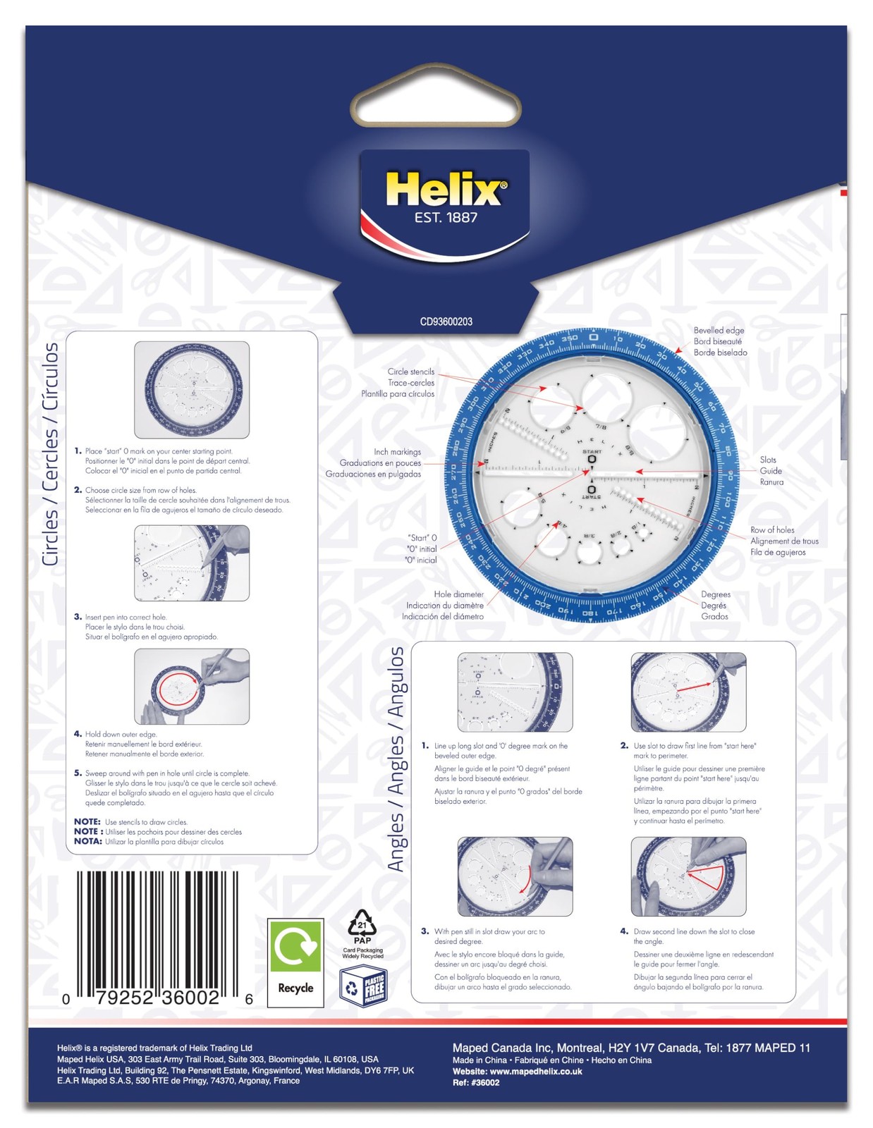 6in/15cm Angle and Circle Maker with Integrated Templates 360-Degree