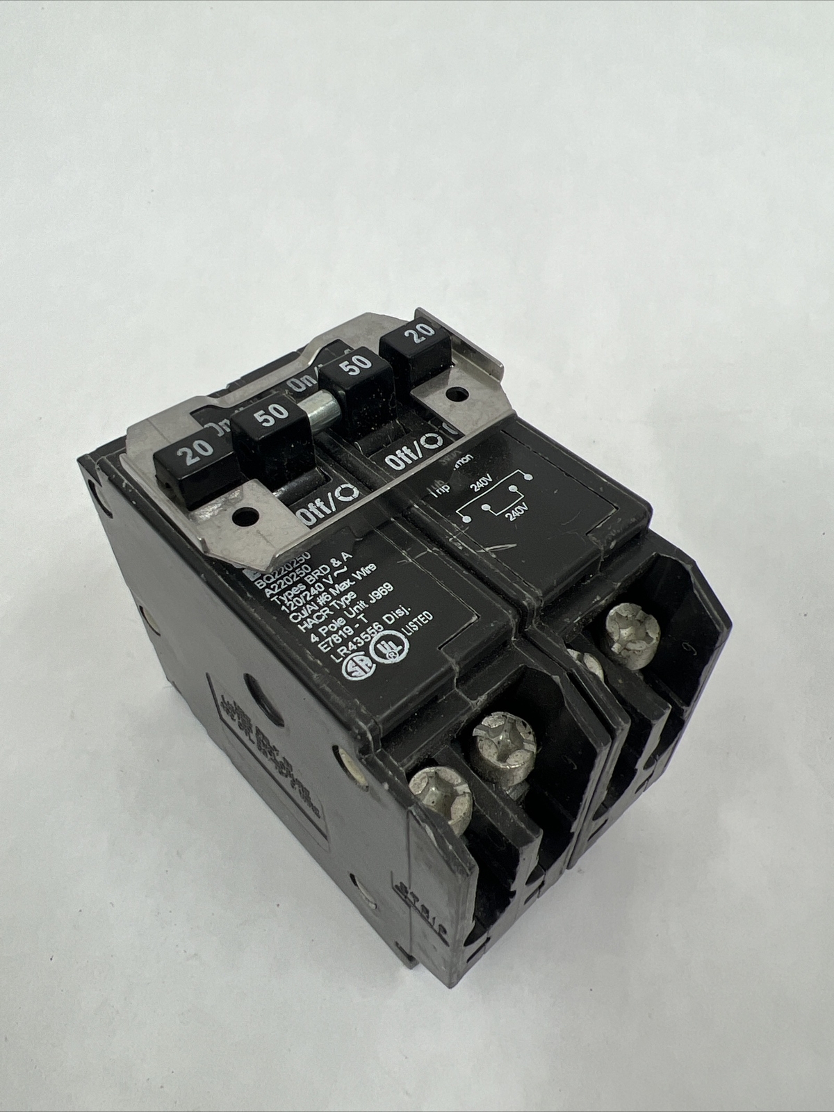 EATON Quad Circuit Breaker BQ220250 (1) 2-Pole 20A (1) 2-Pole 50A 120/240V