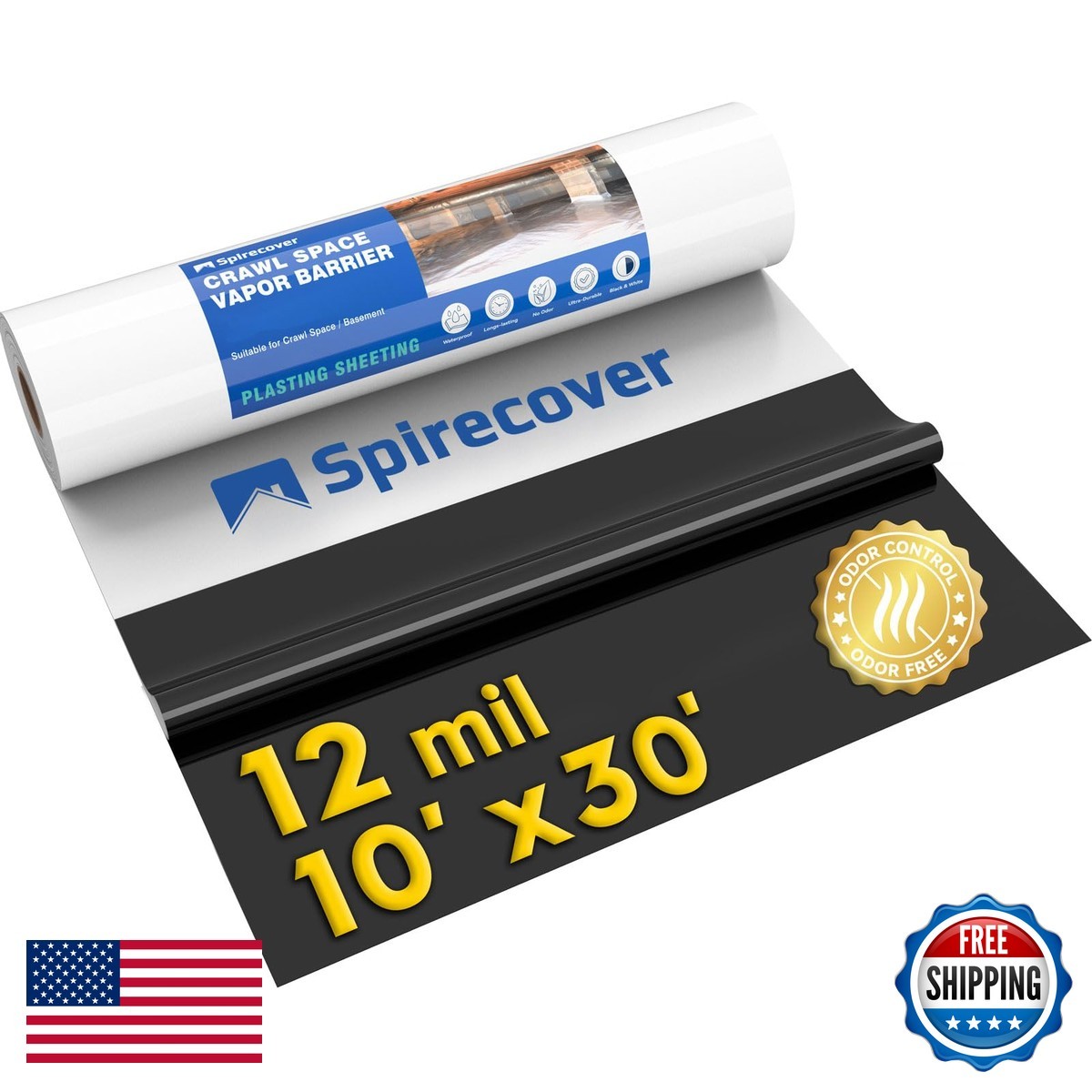 Spirecover Crawl Space Vapor Barrier 12 Mil 10×30′ Black/White Panda Film