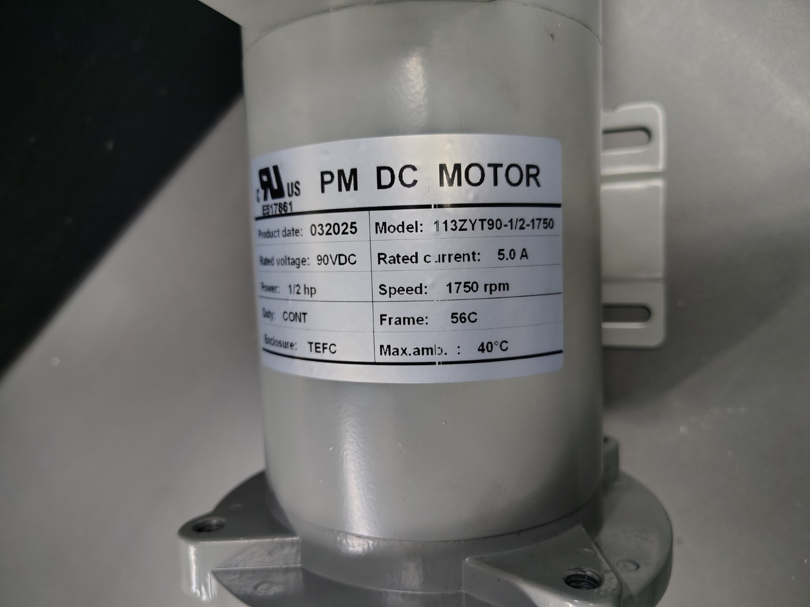 1/2HP DC MOTOR FRAME 56C 90VDC 1750RPM TEFC 90V PERMANENT MAGNET SPARE BRUSHES