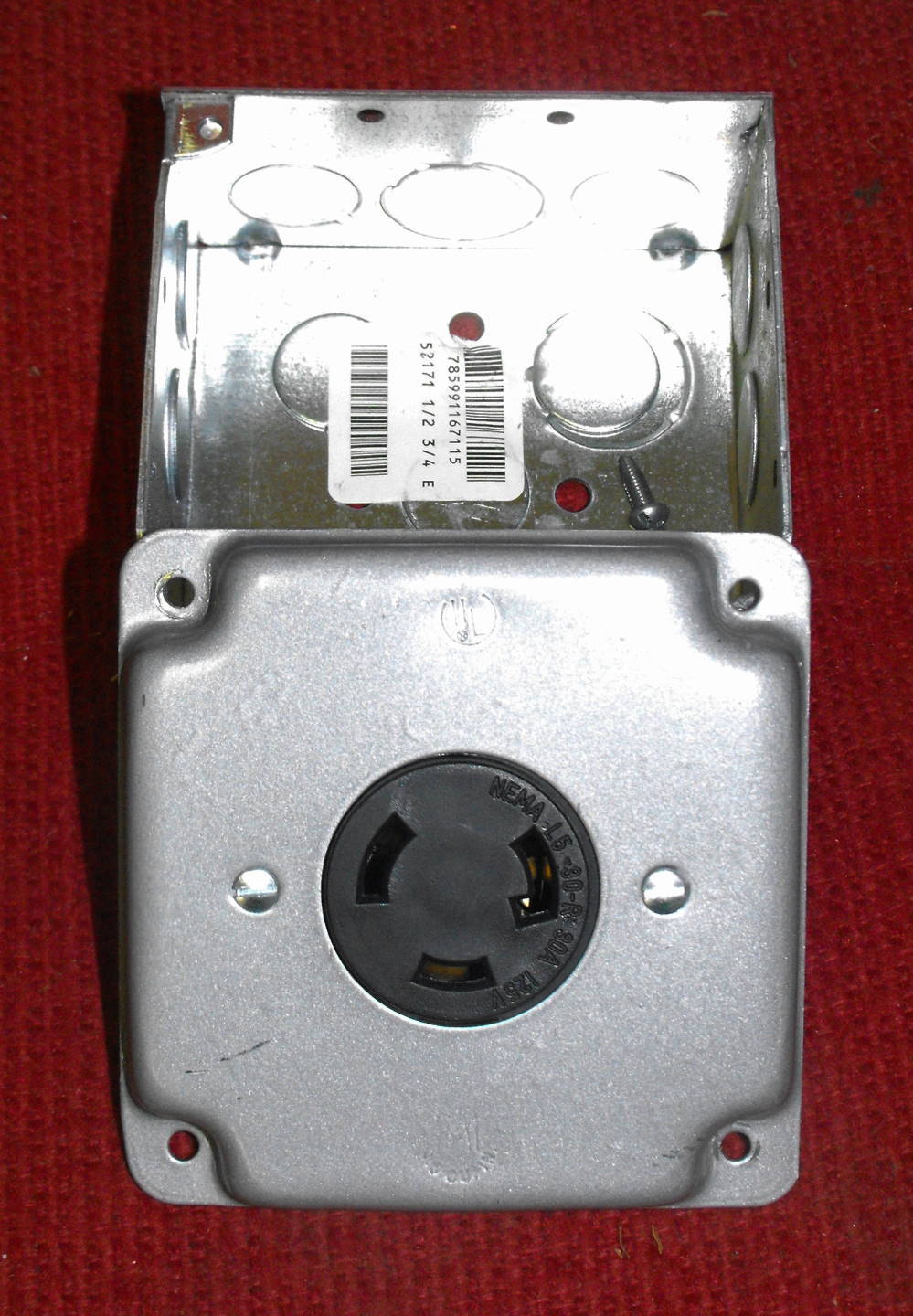 Pass & Seymour – NEMA L5-30-R, 30A@125VAC Receptacle mounted in a 2-Gang Box